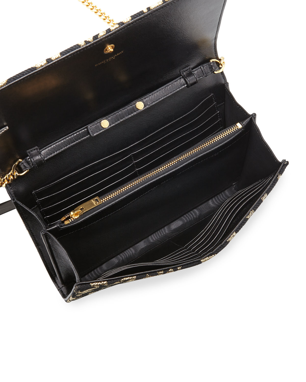 Monogram Stars Flap Wallet-on-Chain, Gold/Black