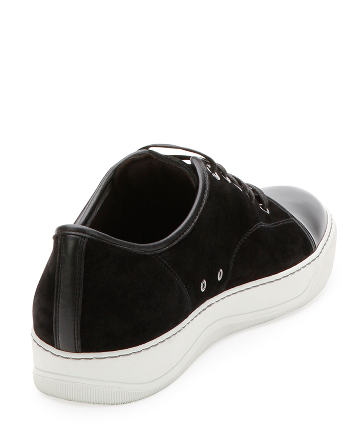 Suede & Patent Leather Low-Top Sneaker, Black 