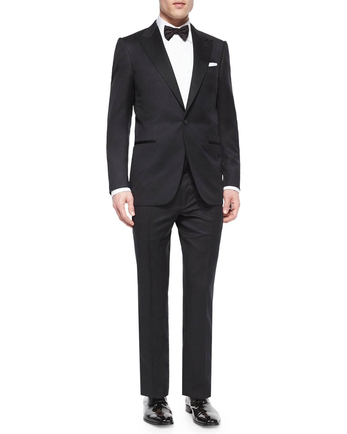 Satin-Taped Formal Wool Trousers, Black