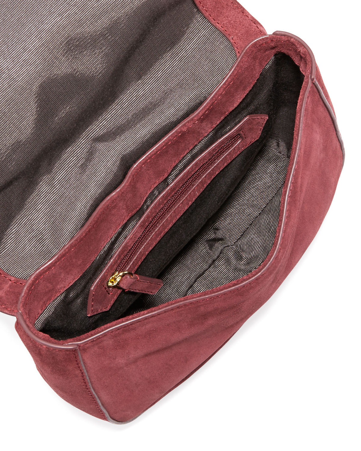Zoe Suede Saddle Bag, Bordeaux