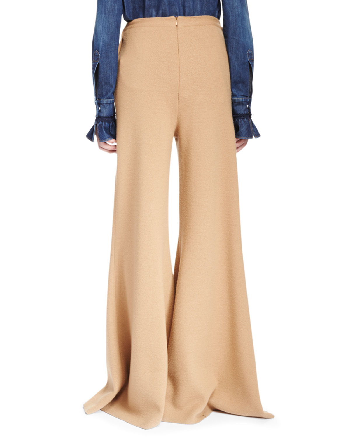 Knit High-Waist Wide-Leg Pants, Caramel