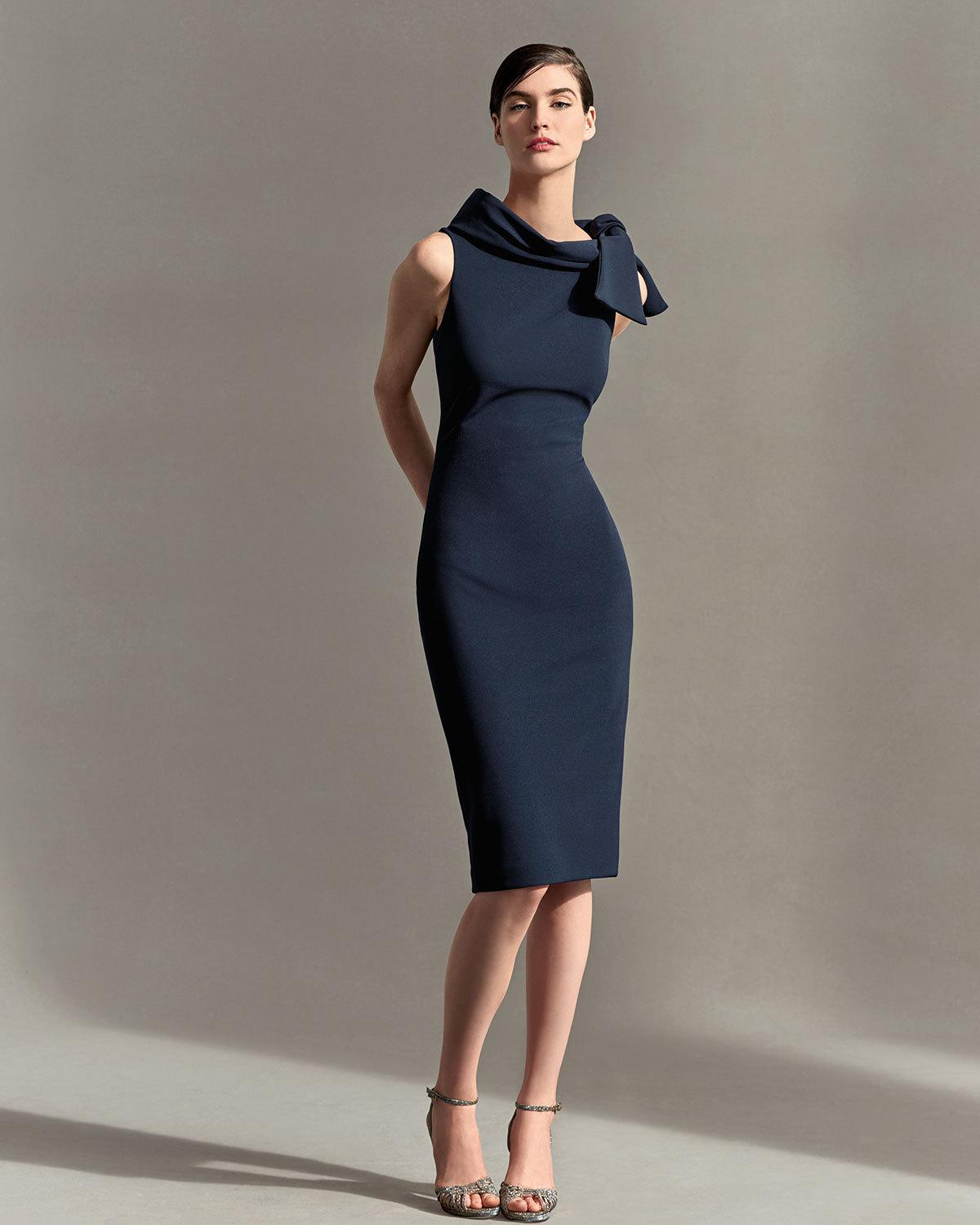 Sleeveless Tie-Neck Cocktail Dress, Navy