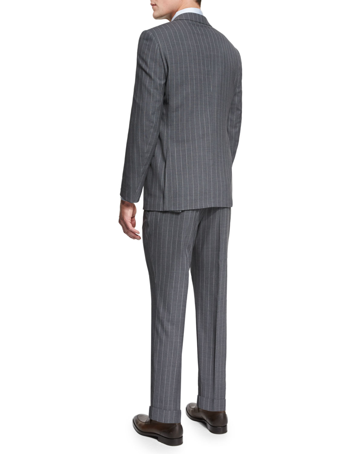 Pindot-Stripe Two-Piece Wool Suit, Gray