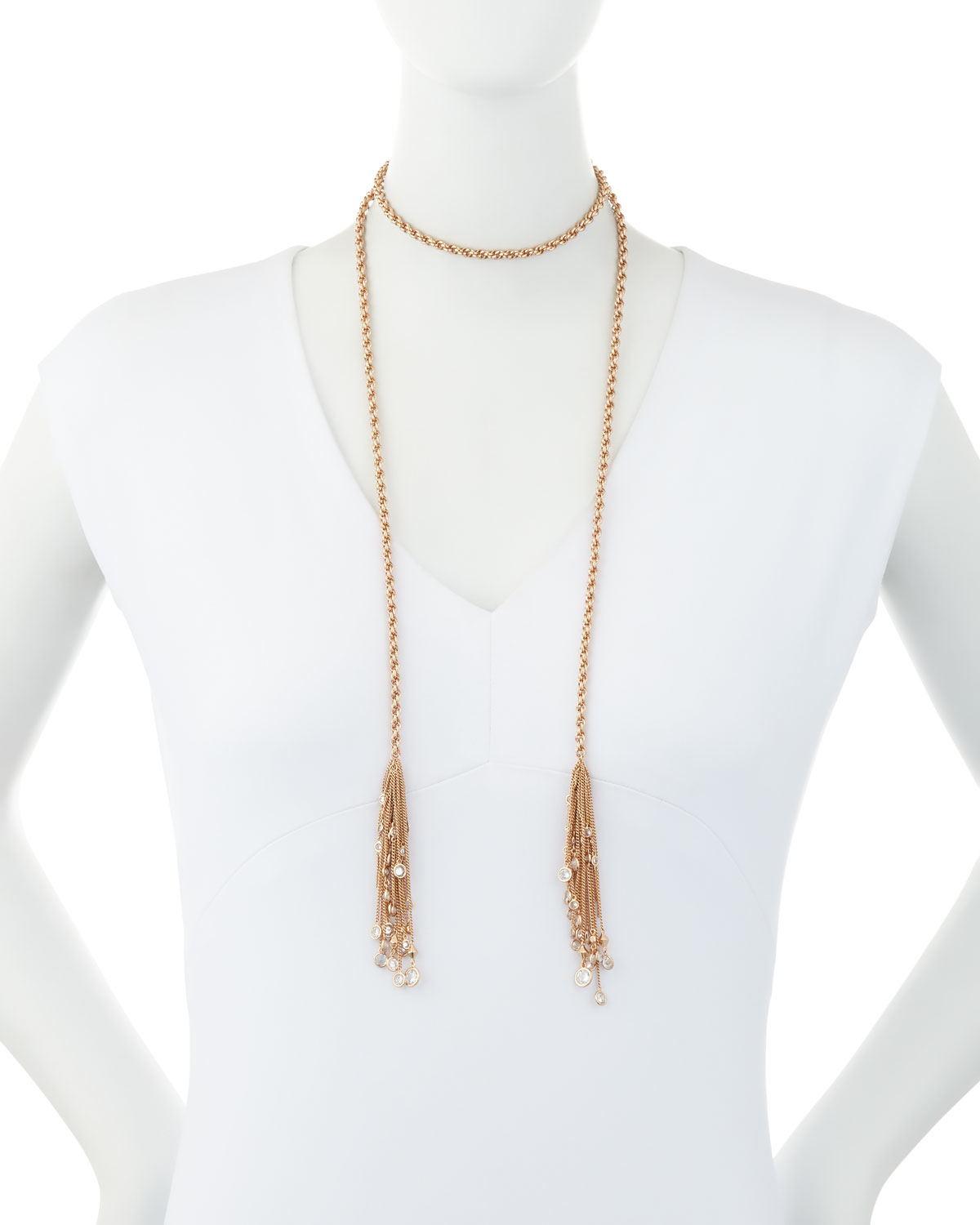 Sloan Long Tassel Necklace, Pink Metallic