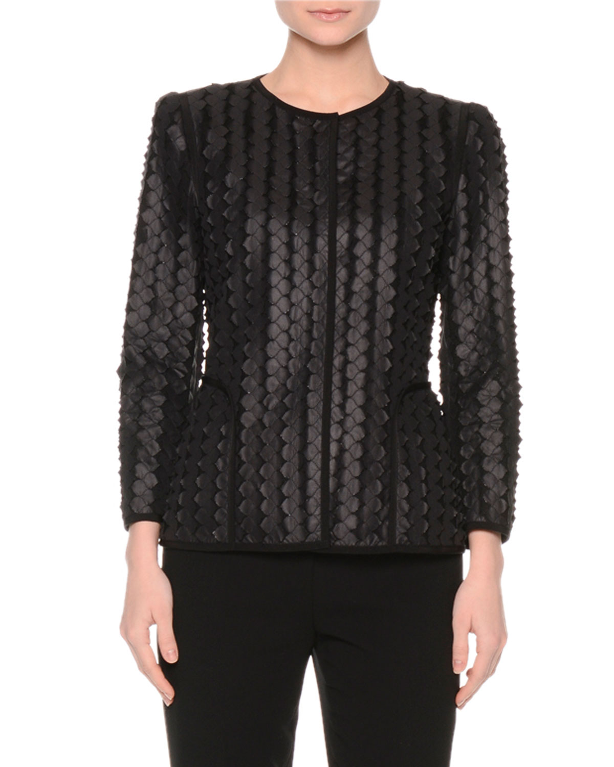 Laser-Cut Scalloped Jacket, Black