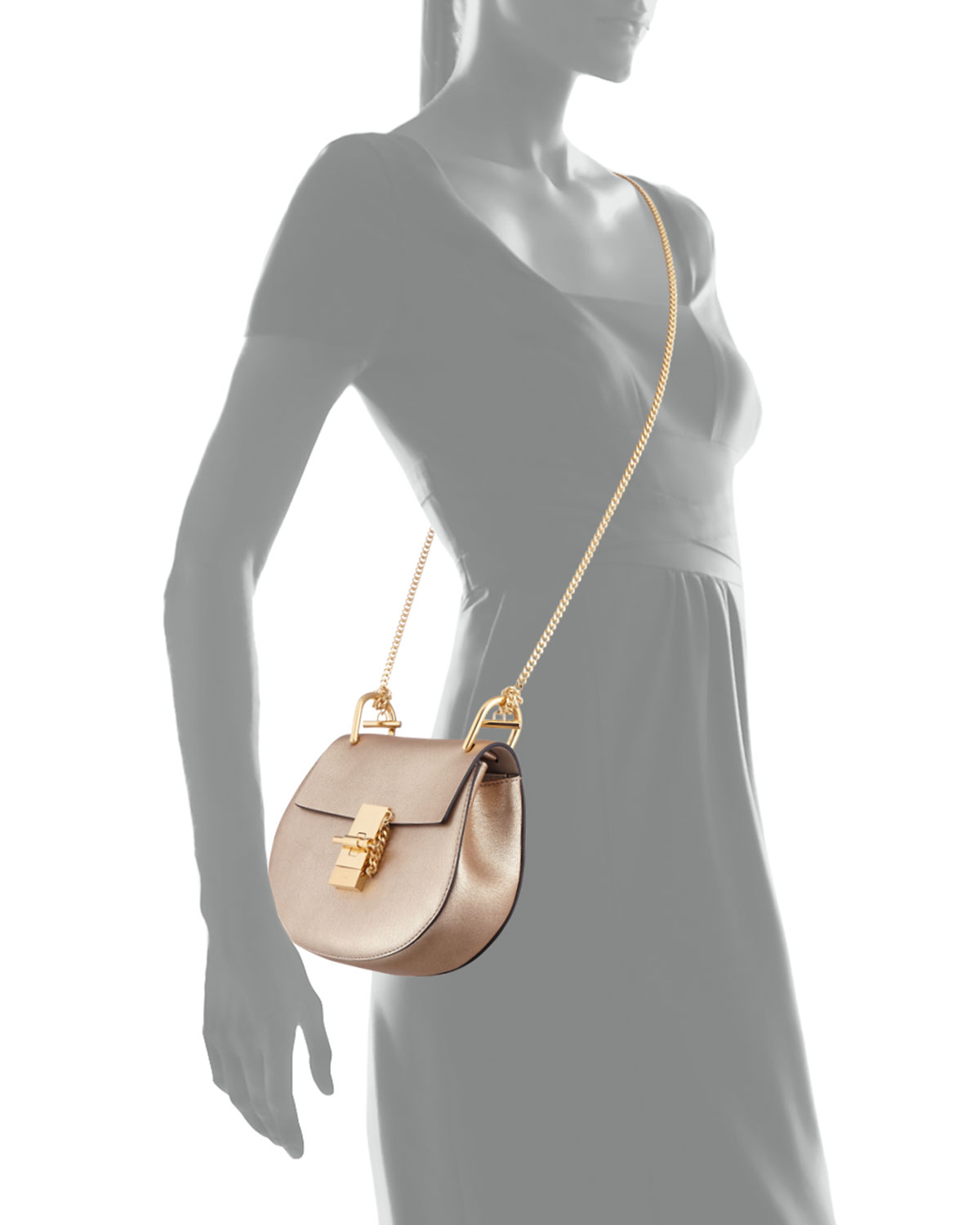 Drew Mini Metallic Leather Crossbody Bag, Gold