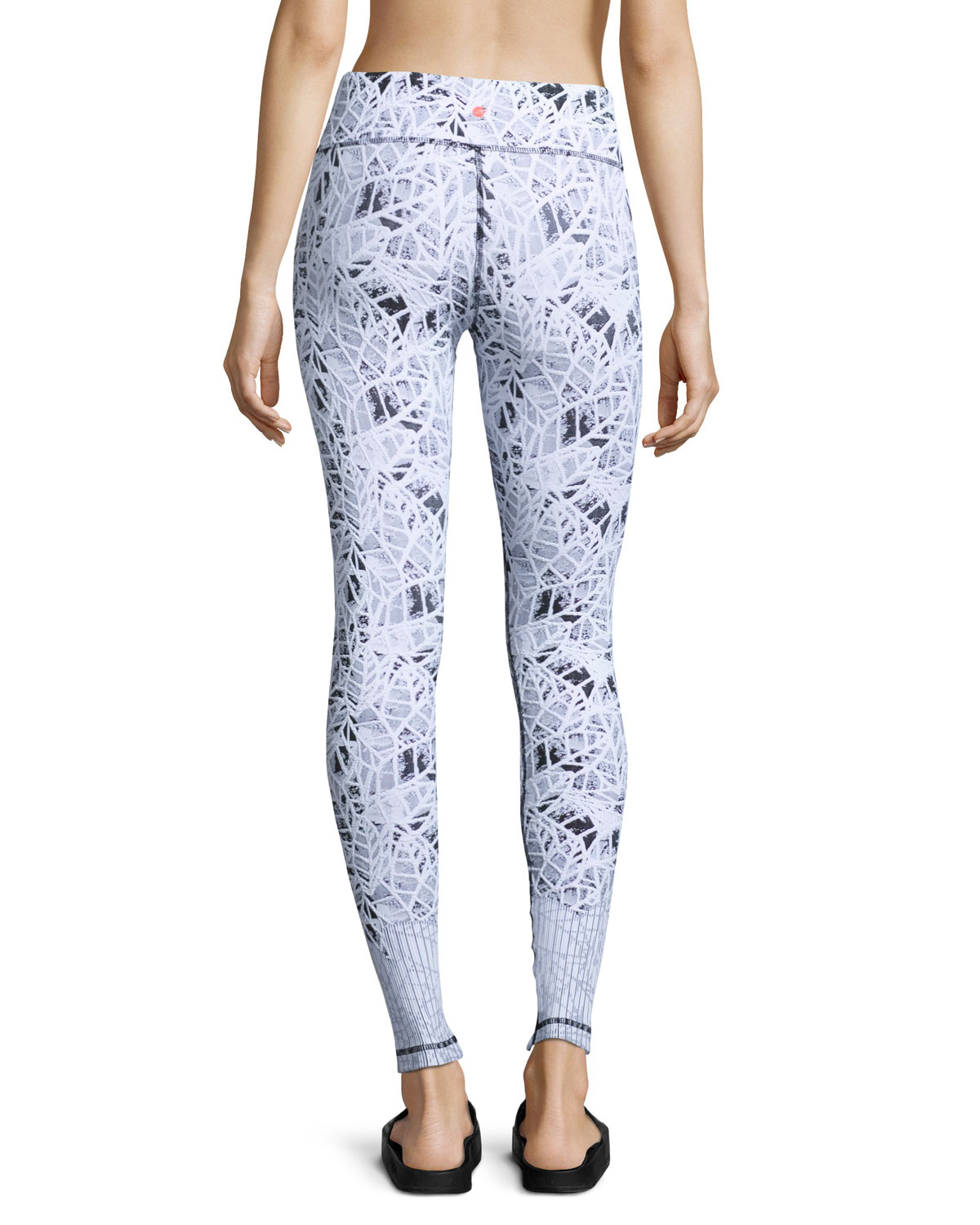 Leaf Jacquard Athletic Leggings, White