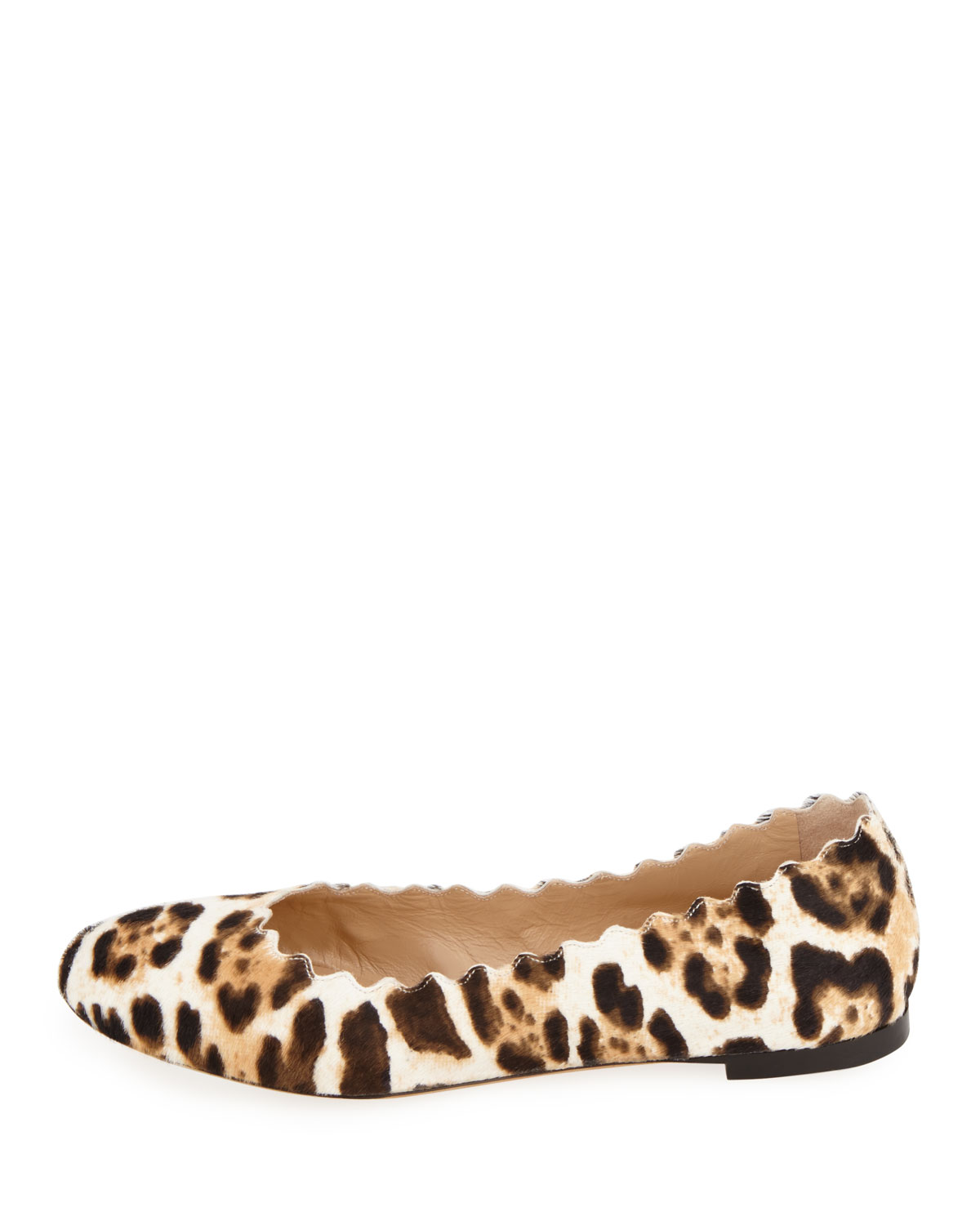 Scalloped Calf-Hair Ballerina Flat, Snow Leopard