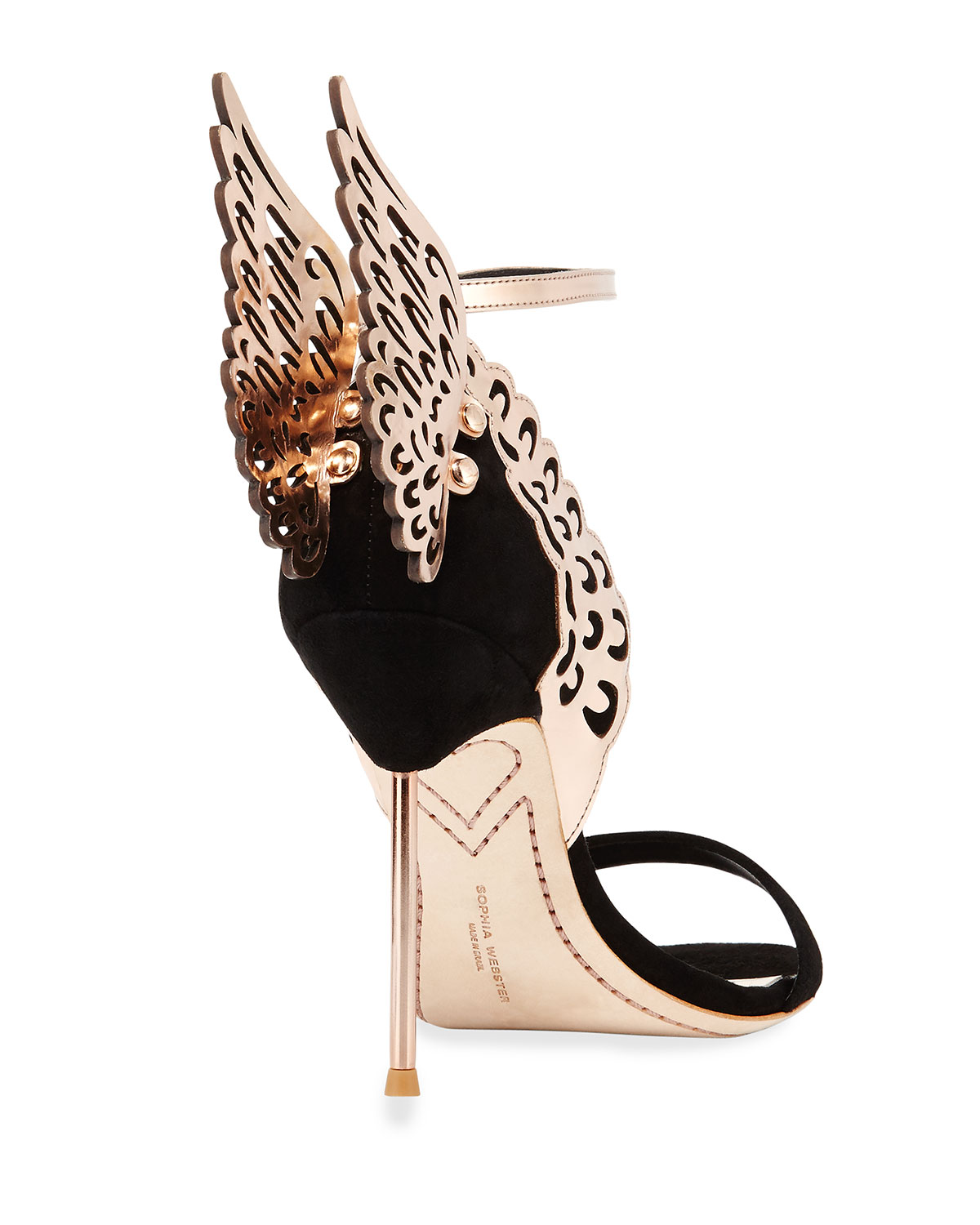 Evangeline Angel Wing Sandal, Black/Rose Gold