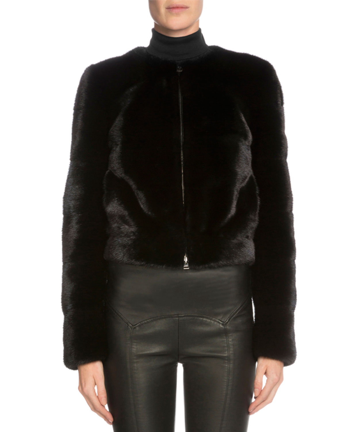 Mink Fur Cropped Jacket, Black