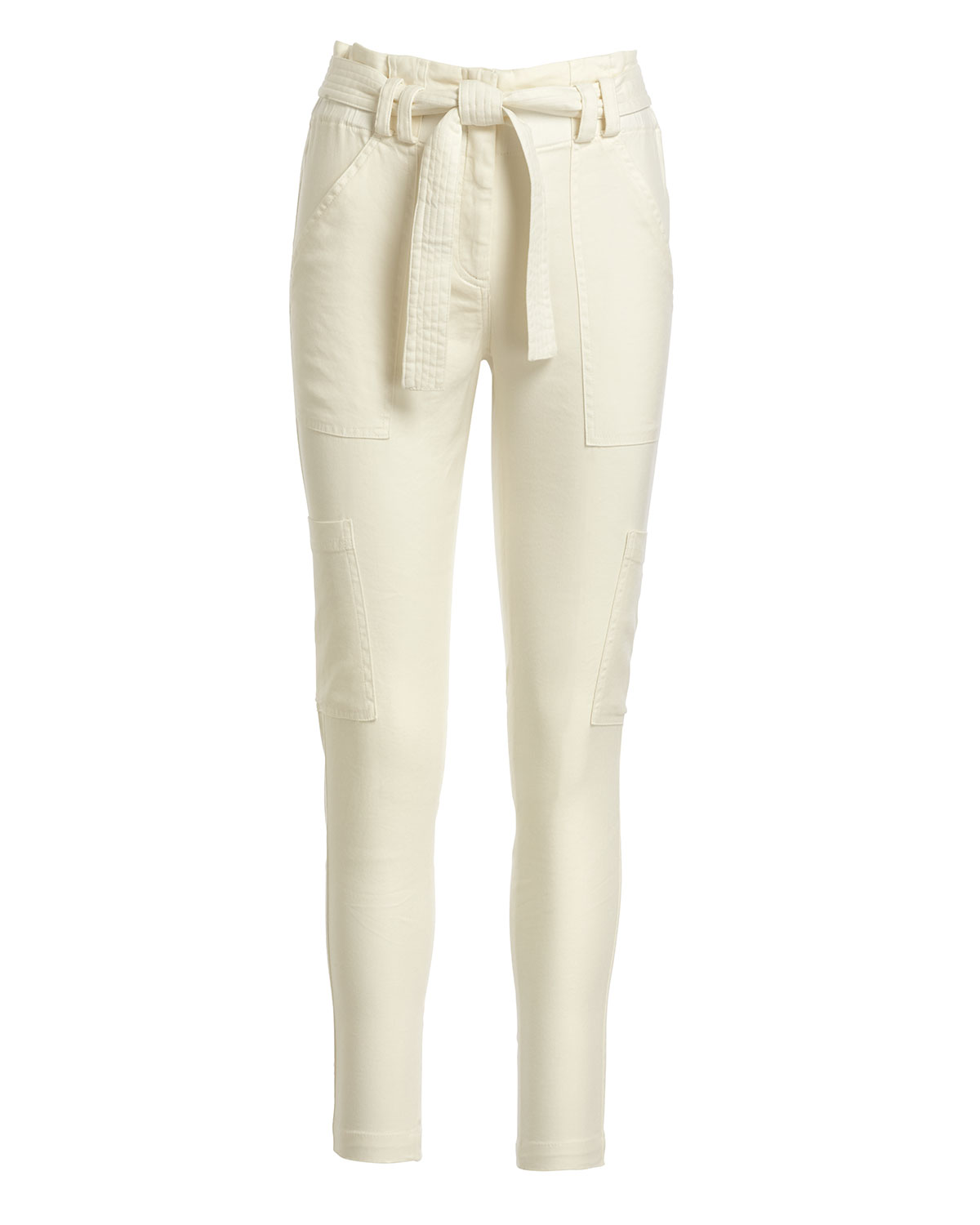 Lee Cropped Paperbag-Waist Pants, White