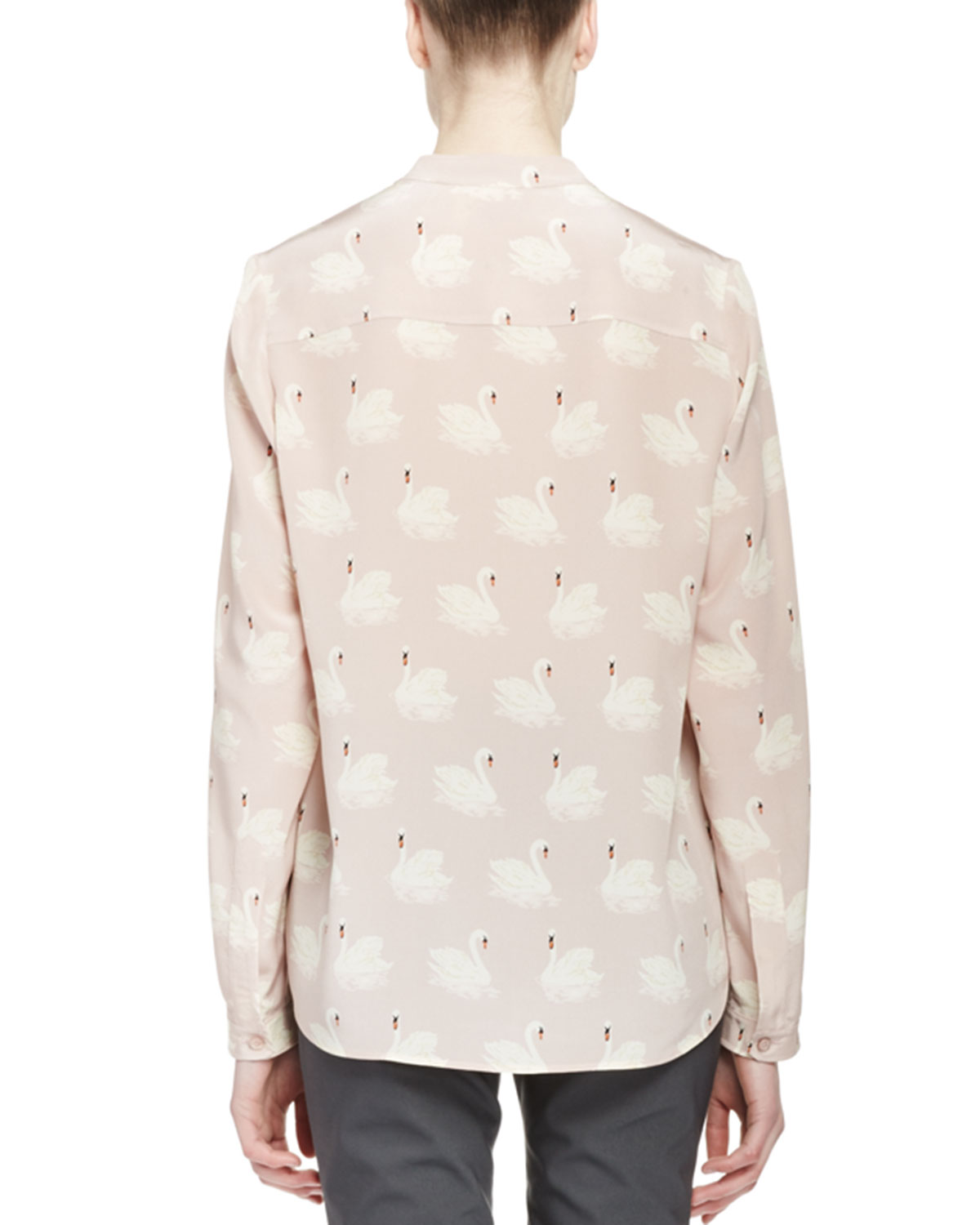 Estelle Swan-Print Blouse, Dusted Pink