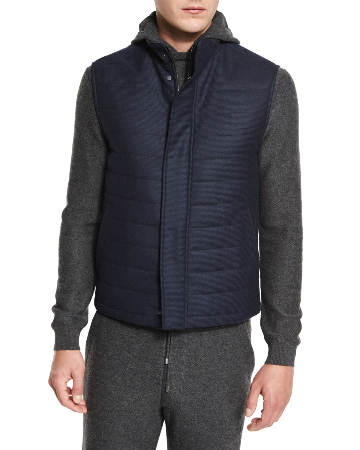 Wool/Cashmere-Blend Quilted Vest, Navy