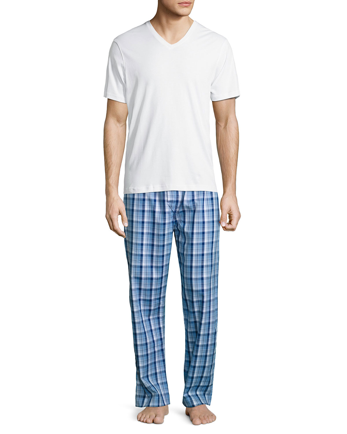 Plaid Cotton Pajama Pants, Blue