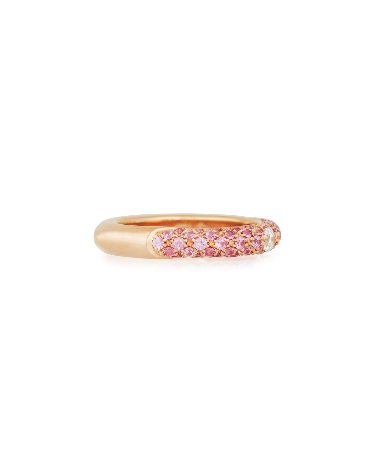 18K Rose Gold & Pink Sapphire Ring with One Diamond, Size 5.5