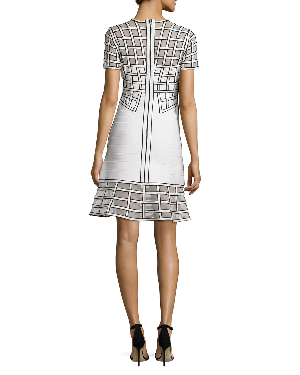 Short-Sleeve Graphic Flounce Dress, White