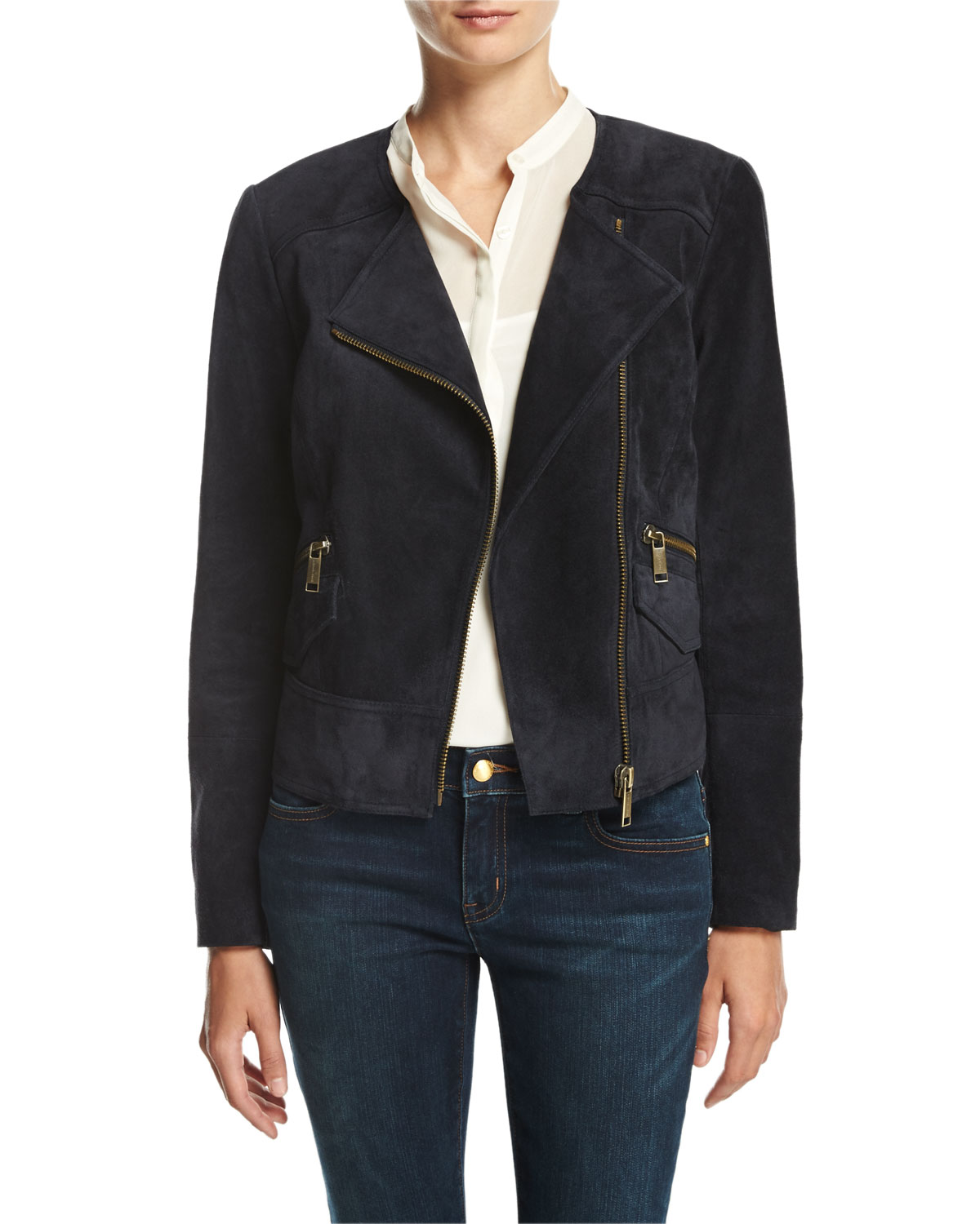 Suede Moto Jacket, New Navy