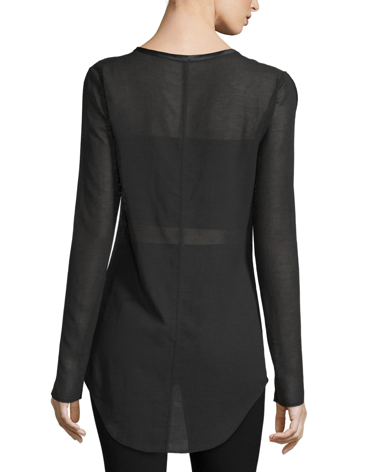 Marisol Long-Sleeve Ribbed Tunic, Black