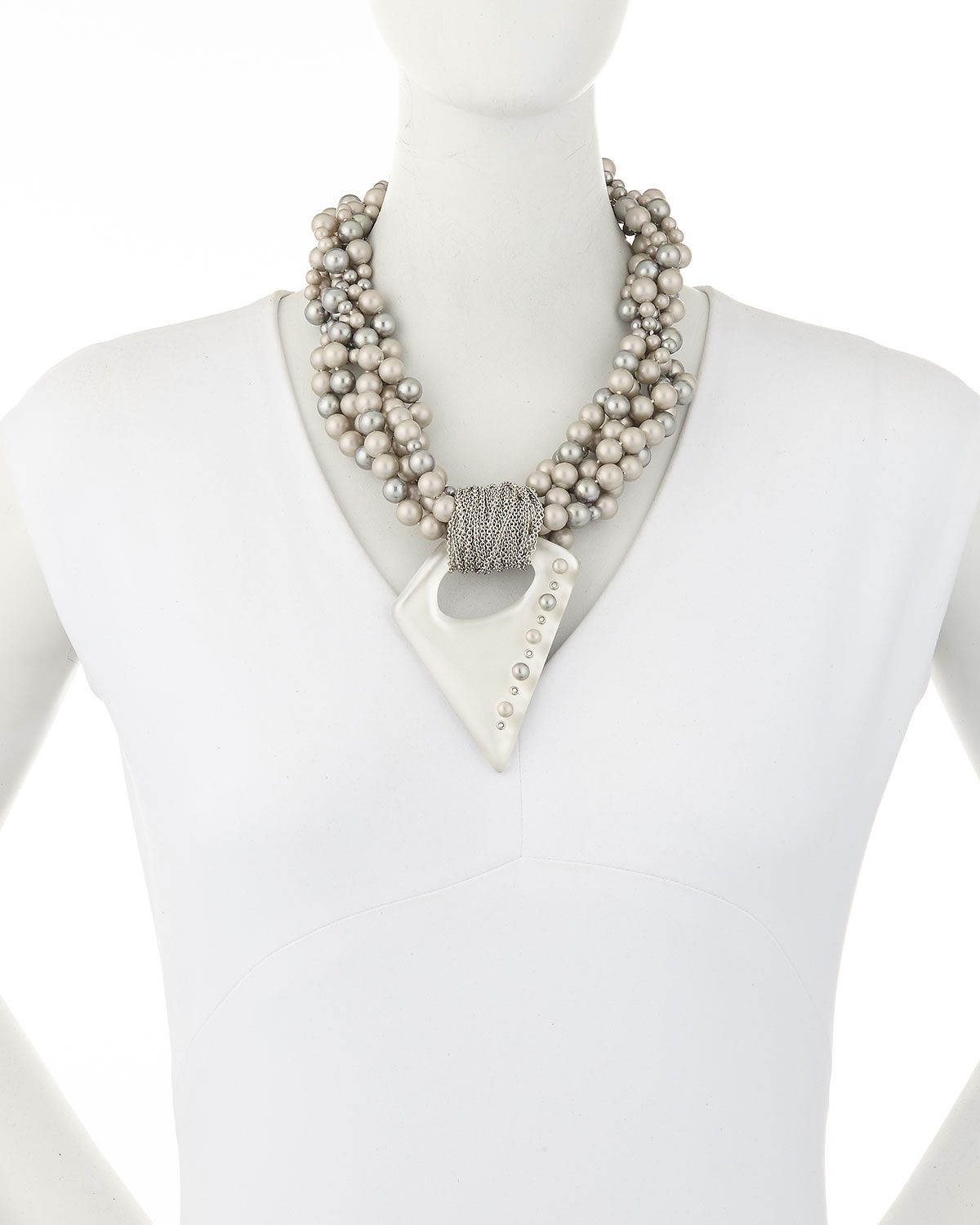 Pearly Multi-Strand Necklace with Studded Pendant