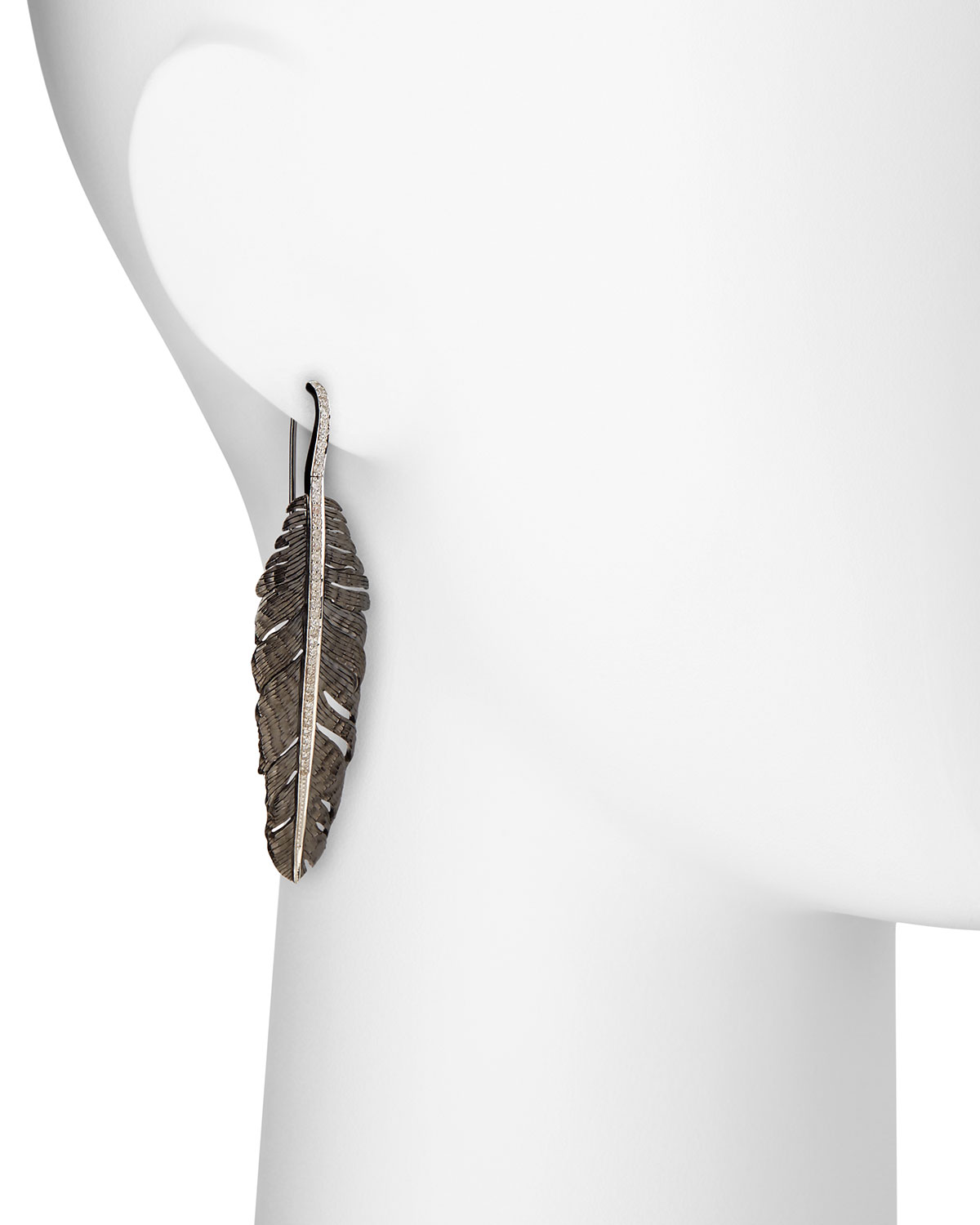 Large Feather Drop Earrings with Diamonds