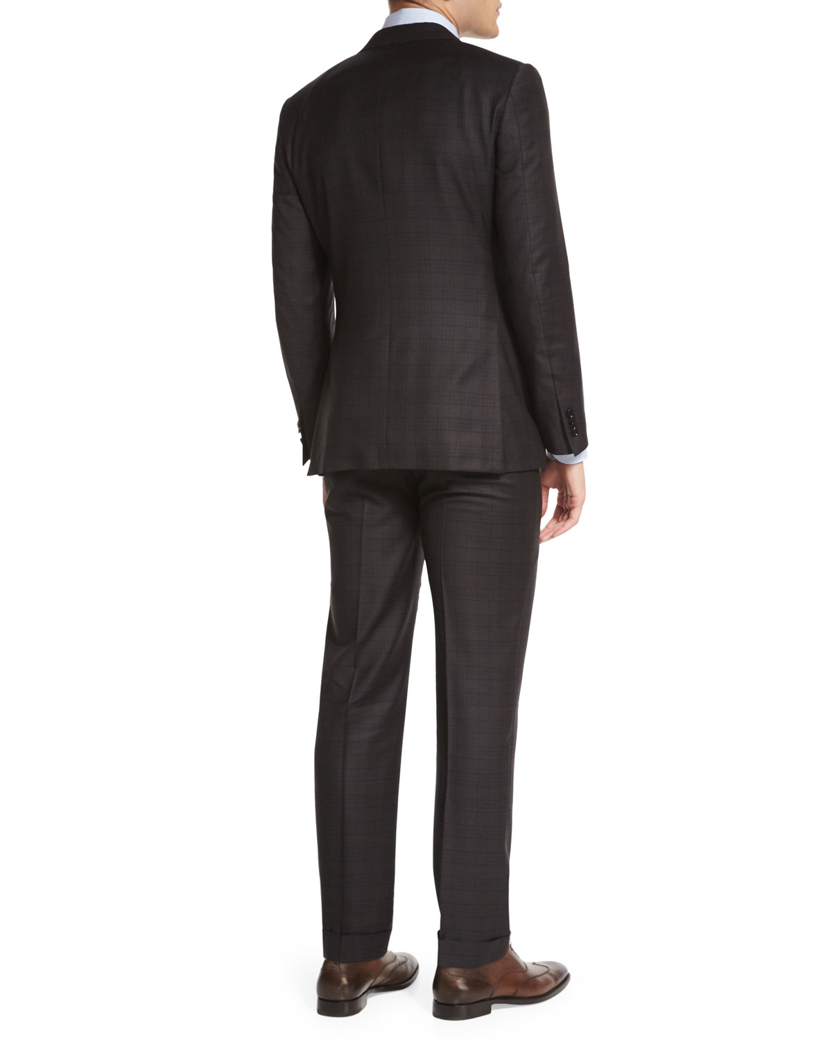 Trofeo Wool Plaid Two-Piece Suit, Brown/Charcoal