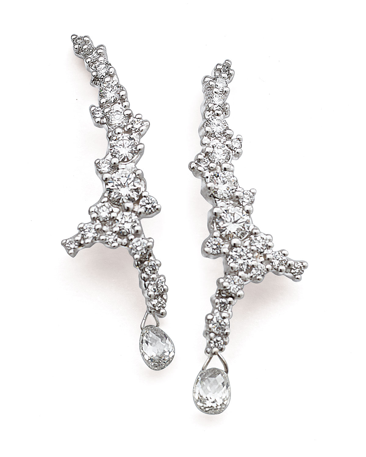 18k White Gold Confetti Diamond Climber Earrings