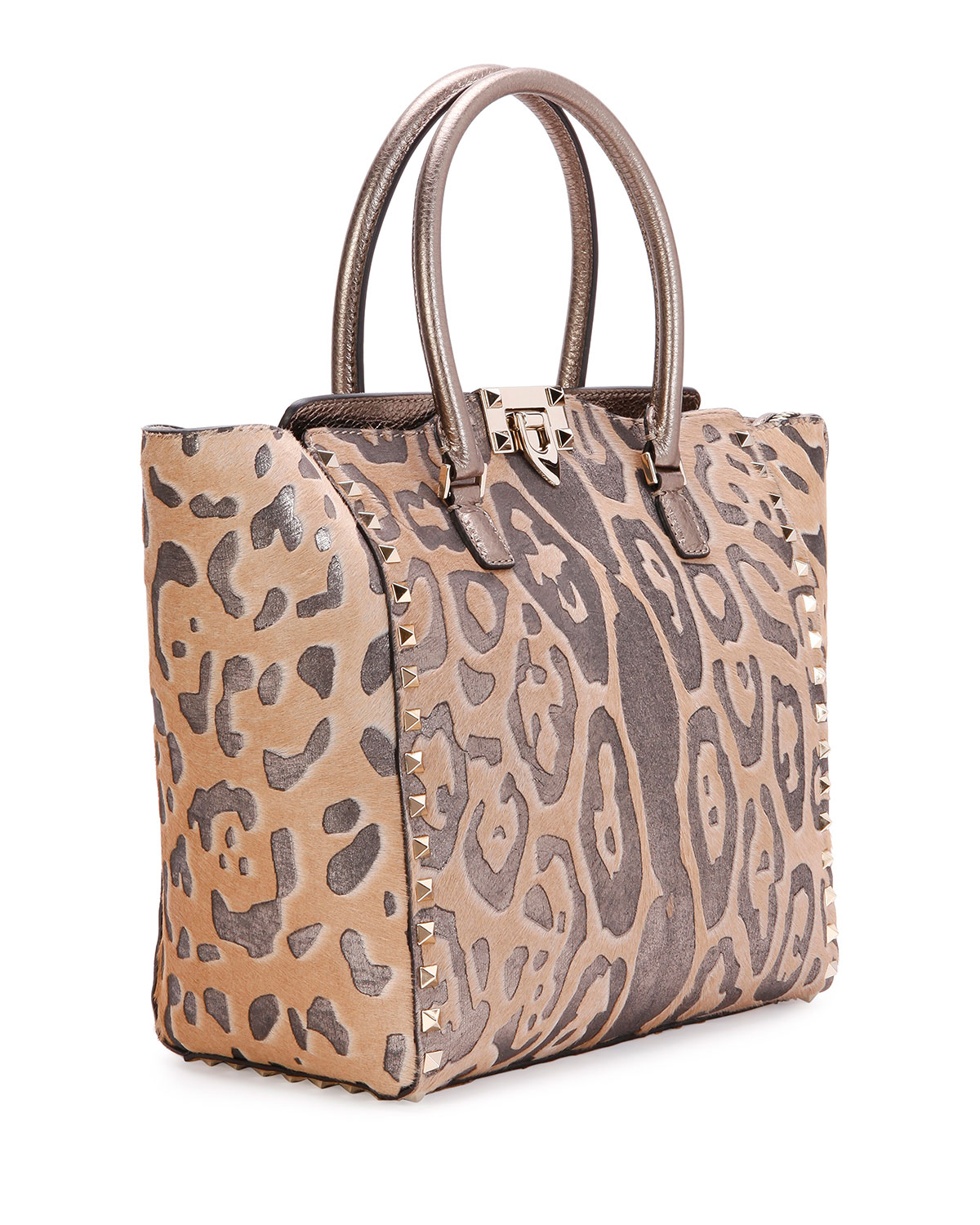 Medium Cavallino Double-Handle Satchel Bag, Leopard