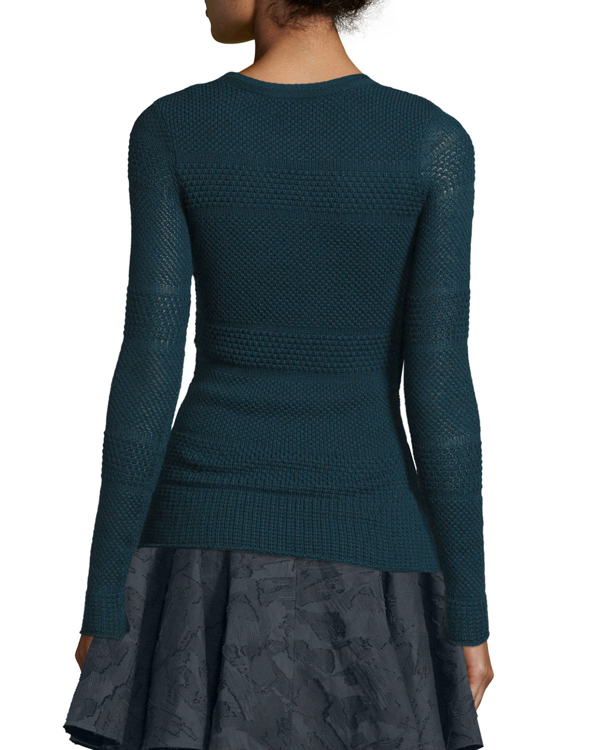 Long-Sleeve Crochet Pullover, Petrol