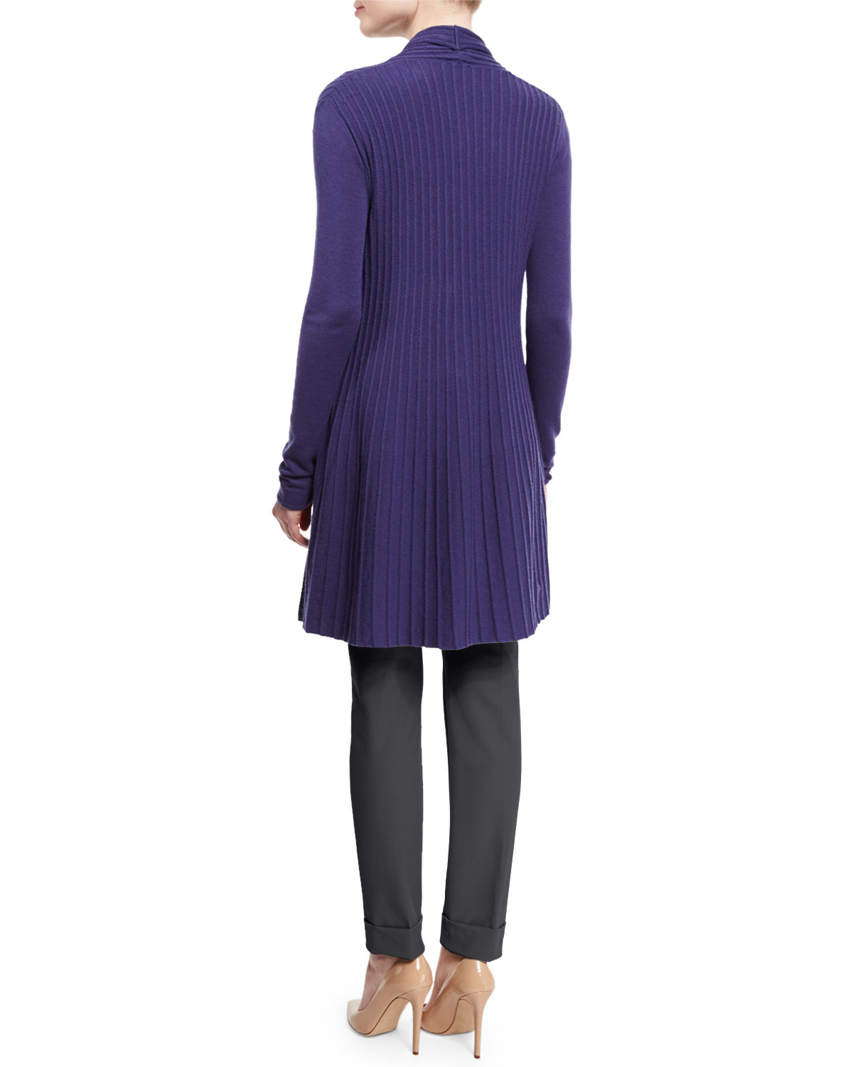 Cap-Sleeve Round-Neck Silk Blouse, Imperial Purple