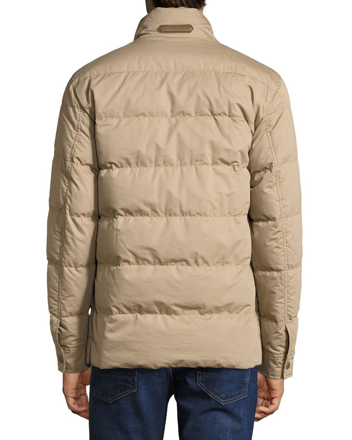 Snap-Front Quilted Puffer Jacket, Tan