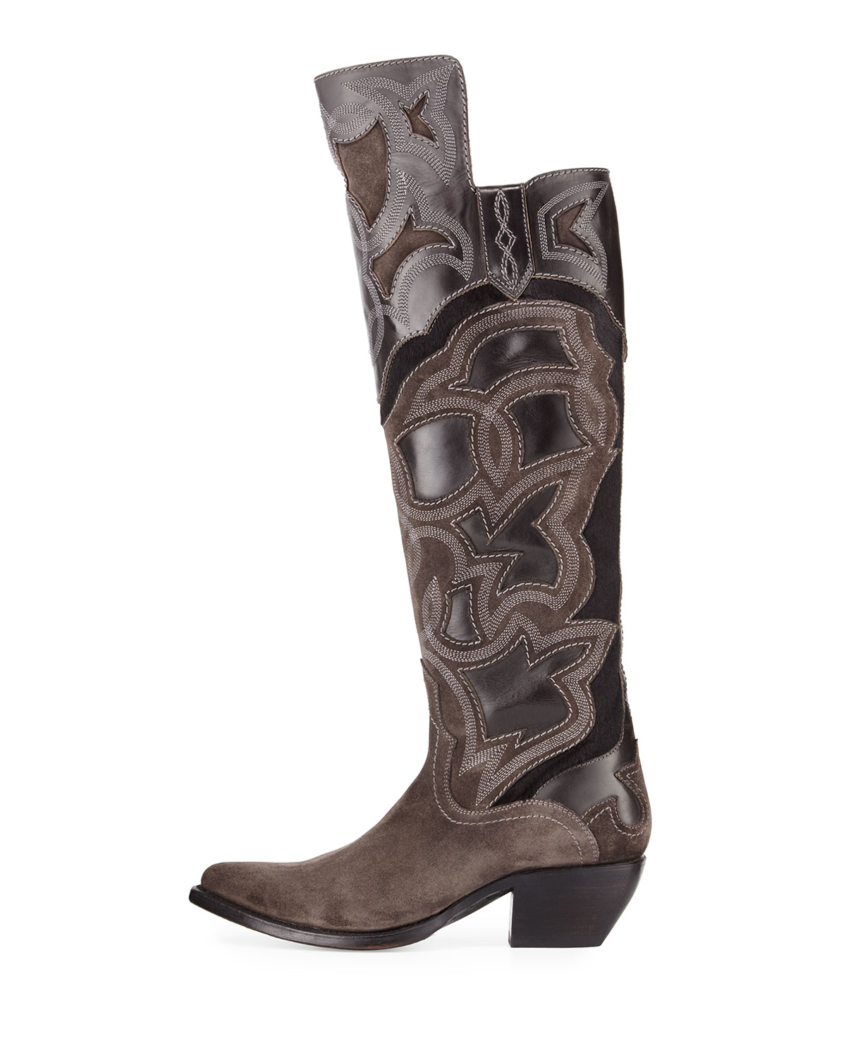 Shane Embroidered Western Over-the-Knee Boot, Charcoal