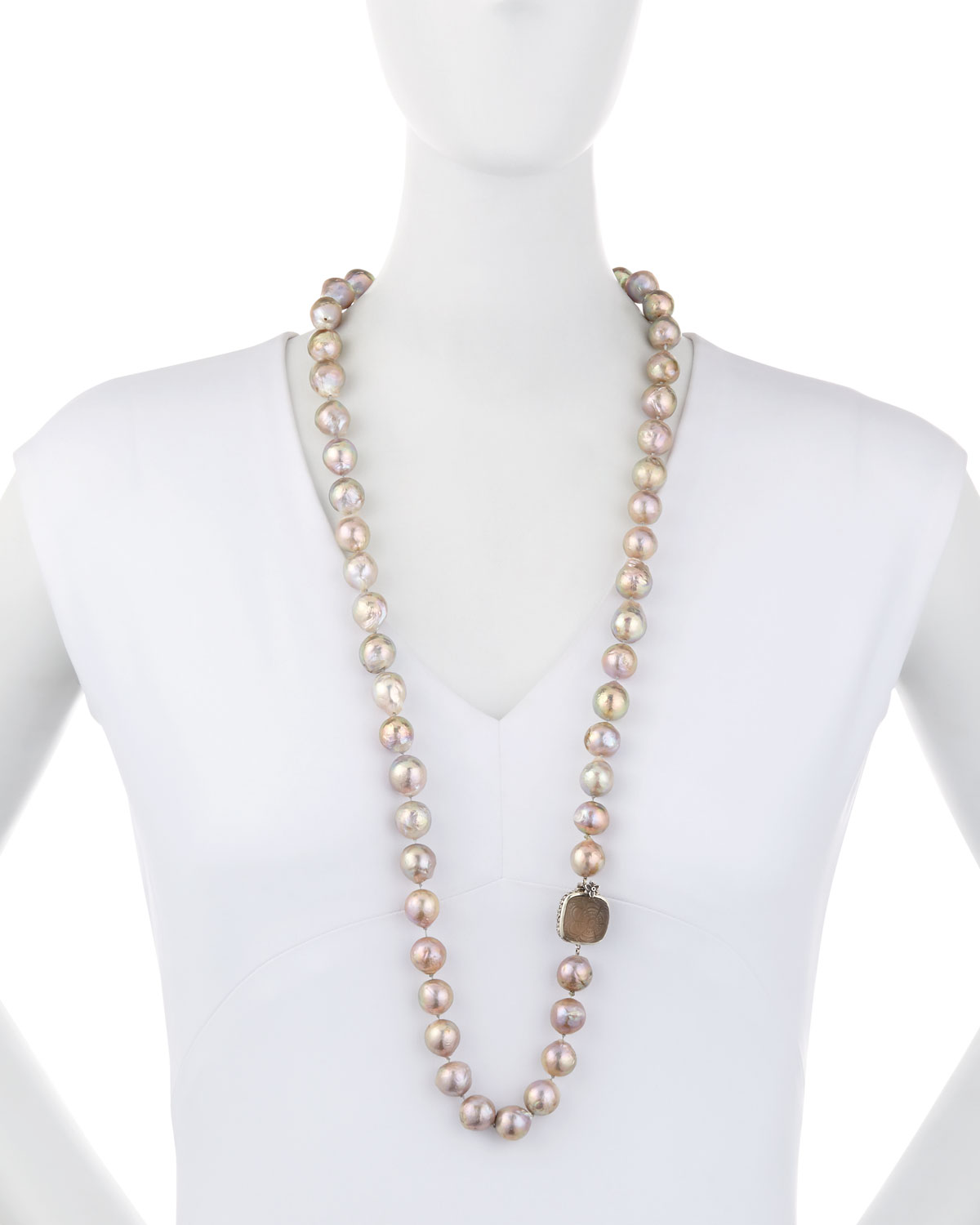 Long Champagne Pearl Single-Strand Necklace