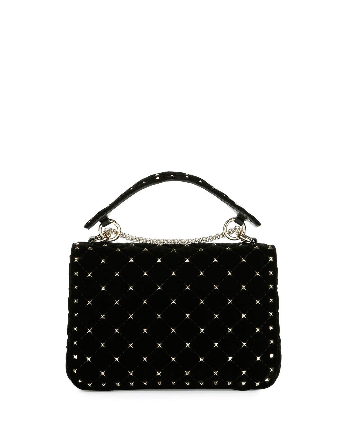 Rockstud Quilted Velvet Medium Shoulder Bag, Black