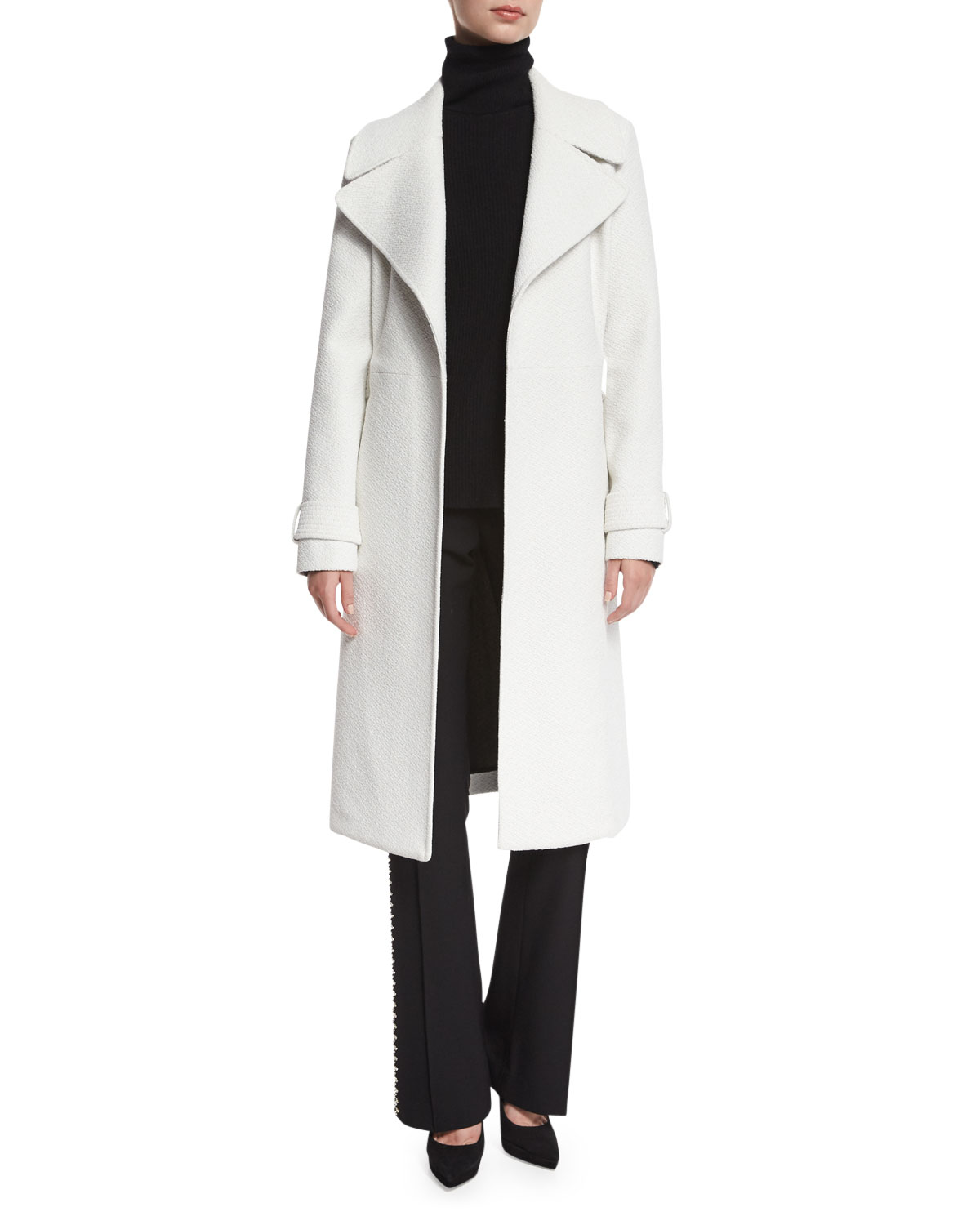 Richard Belted Textured Coat, White