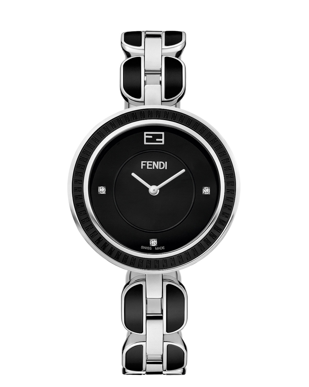 36mm fendi my way ceramic watch w/removable fur glamy, black