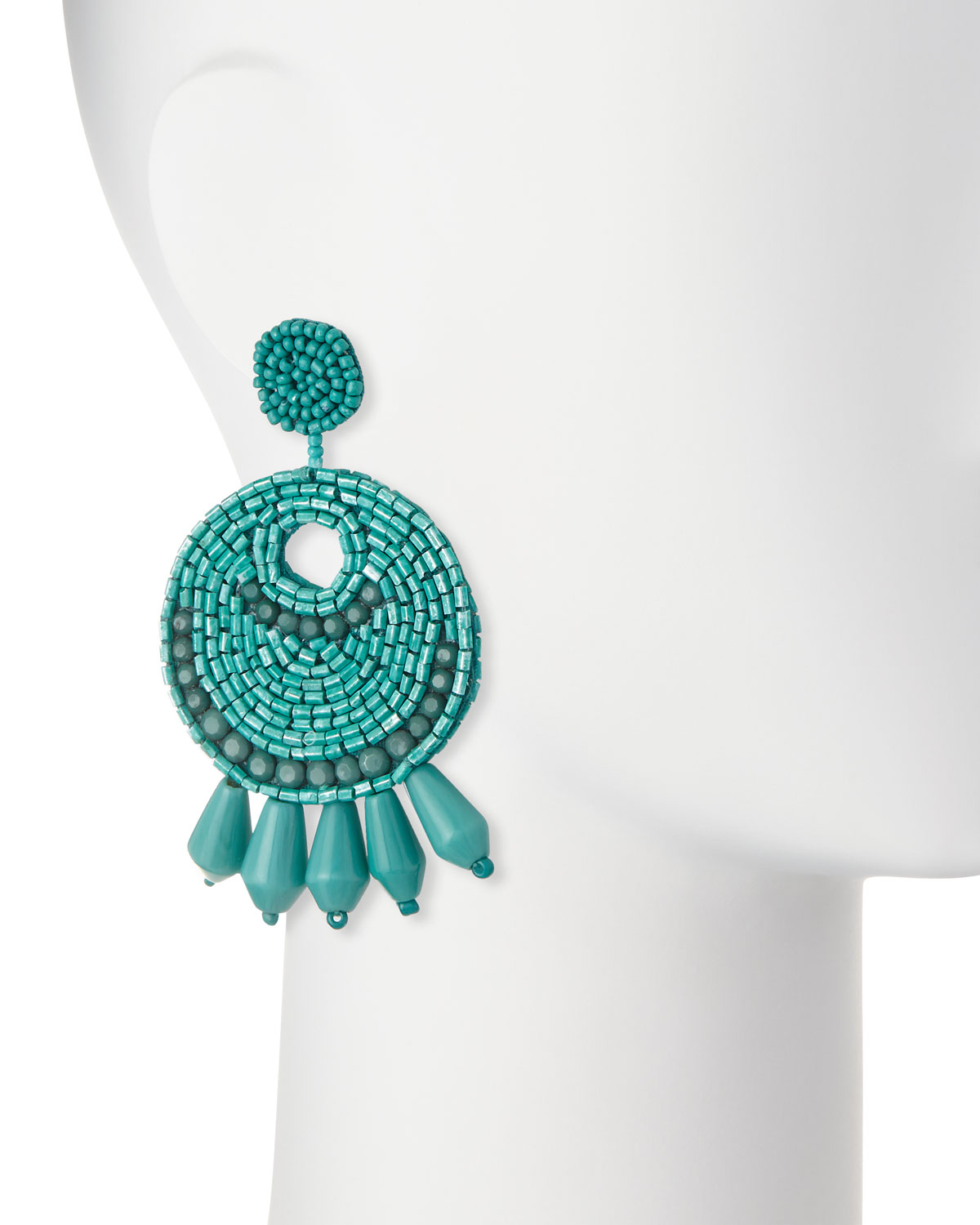 Beaded Hoop Drop Clip-On Earrings, Turquoise 