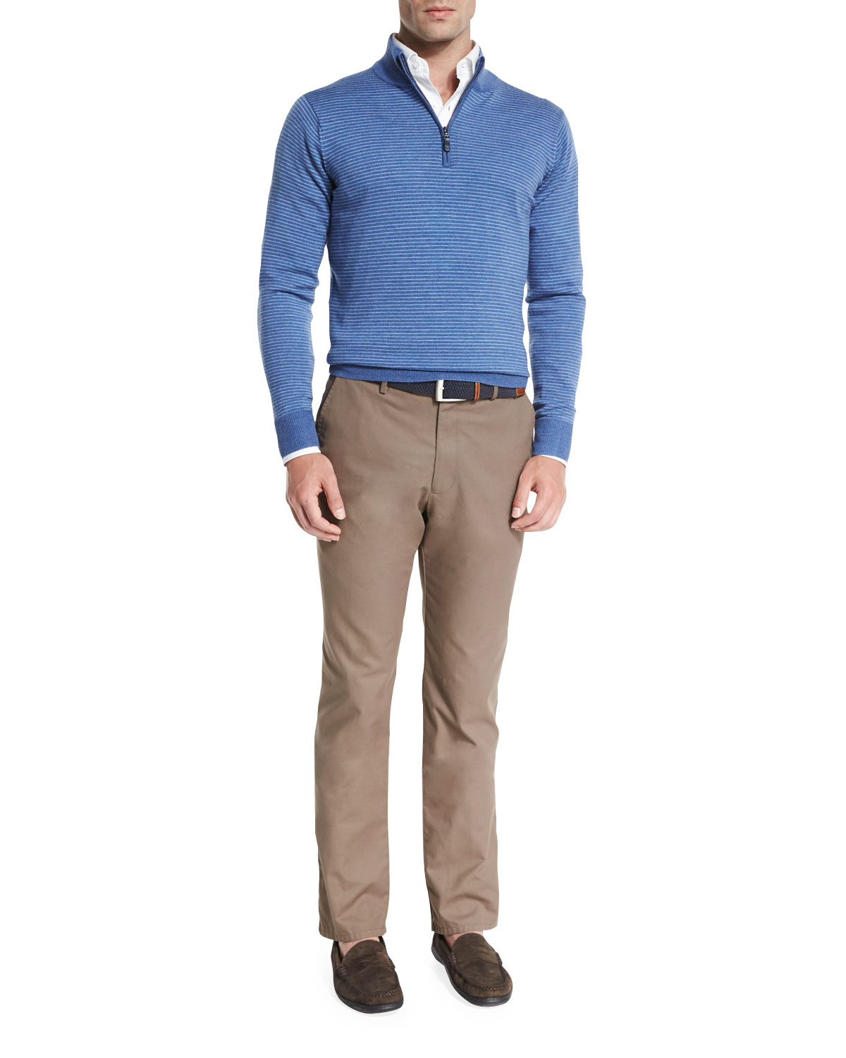 Striped Wool Quarter-Zip Sweater, Hawaiian Blue