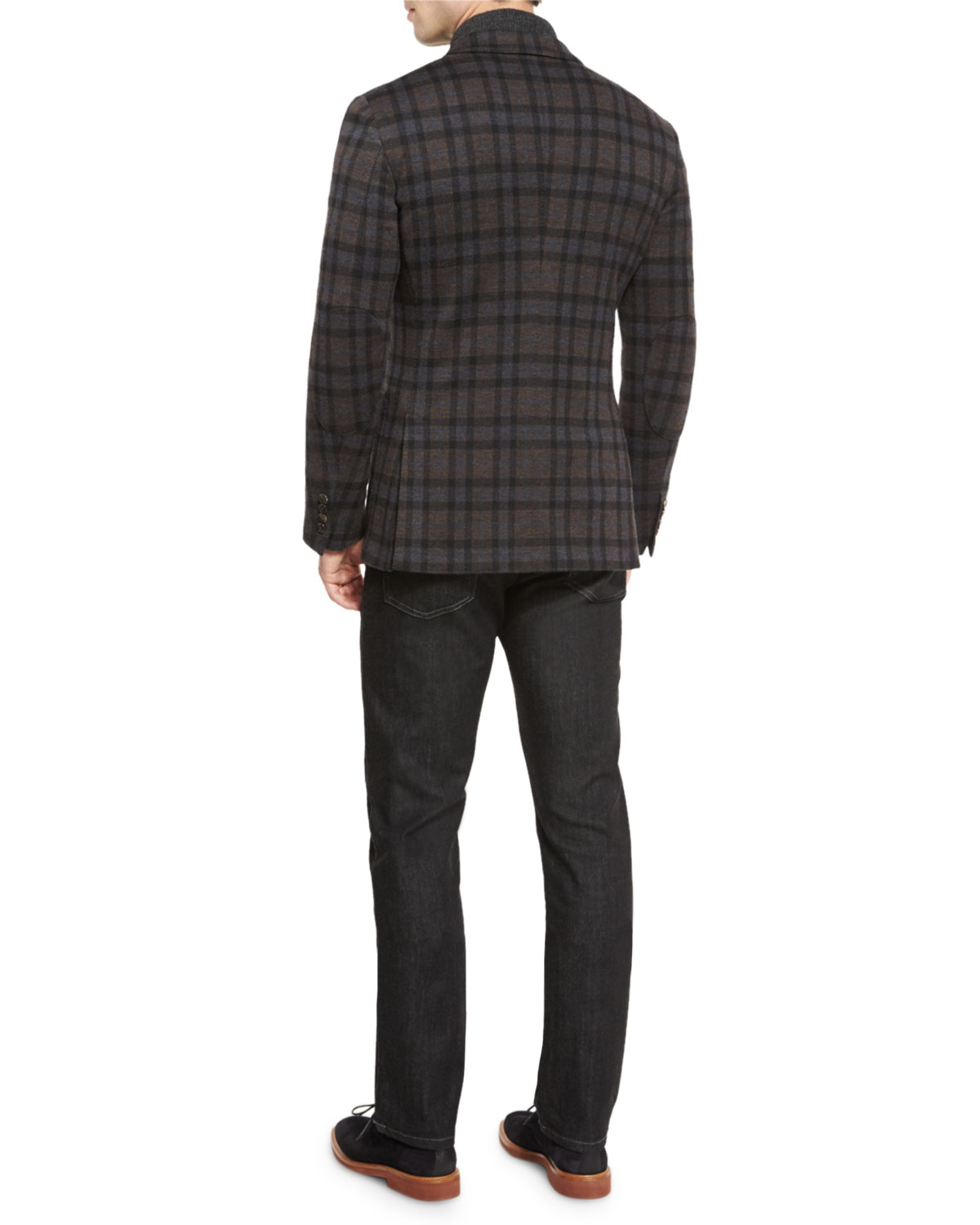 Zegna Zen Wool Plaid Blazer, Blue Pattern