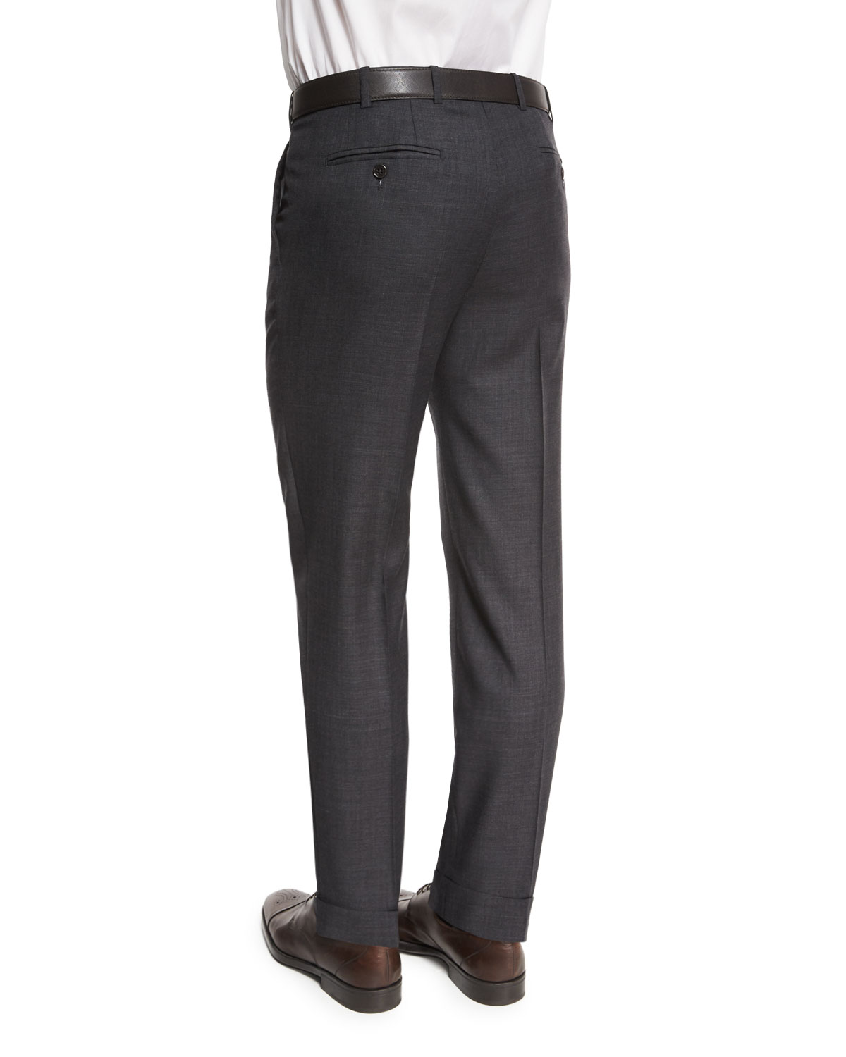 Flat-Front Wool Trousers, Charcoal