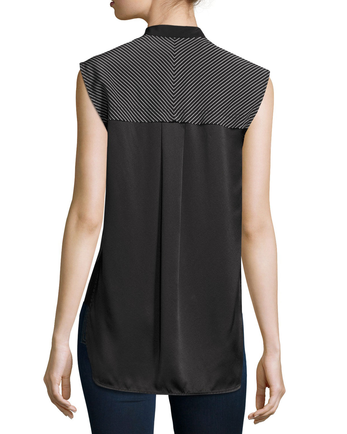 Tennant Sleeveless Striped Silk Shell, Black/White