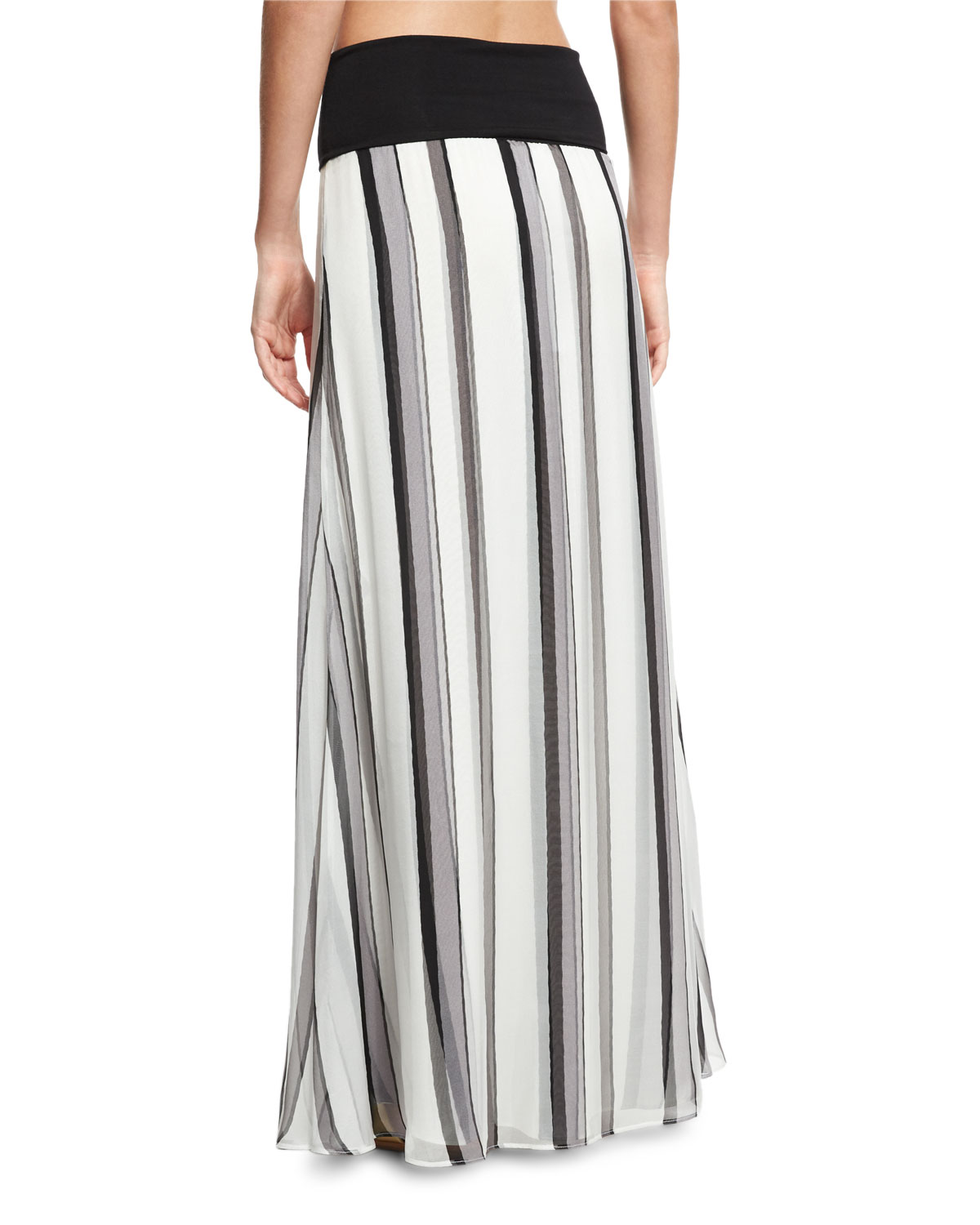 Striped Chiffon Palazzo Coverup Skirt, Silver