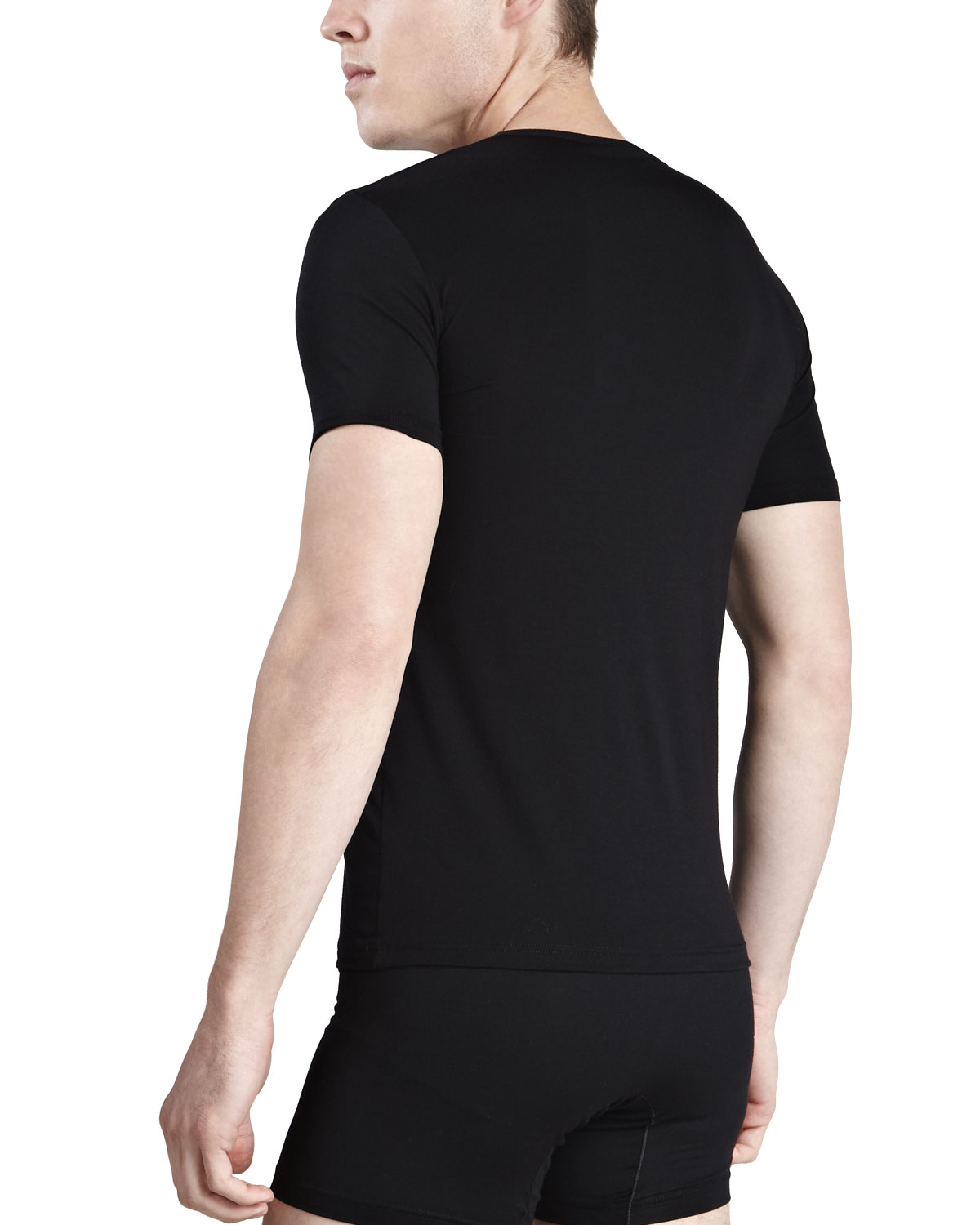 V-Neck Stretch-Cotton Tee, Black