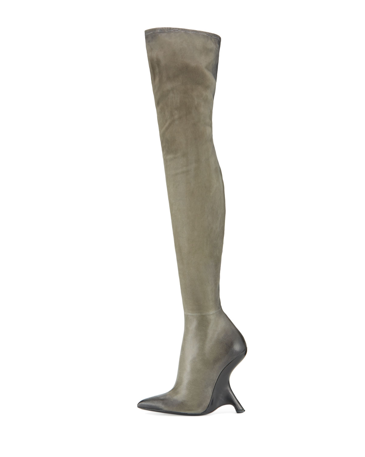 Sculptural-Heel Over-the-Knee Boot, Gray