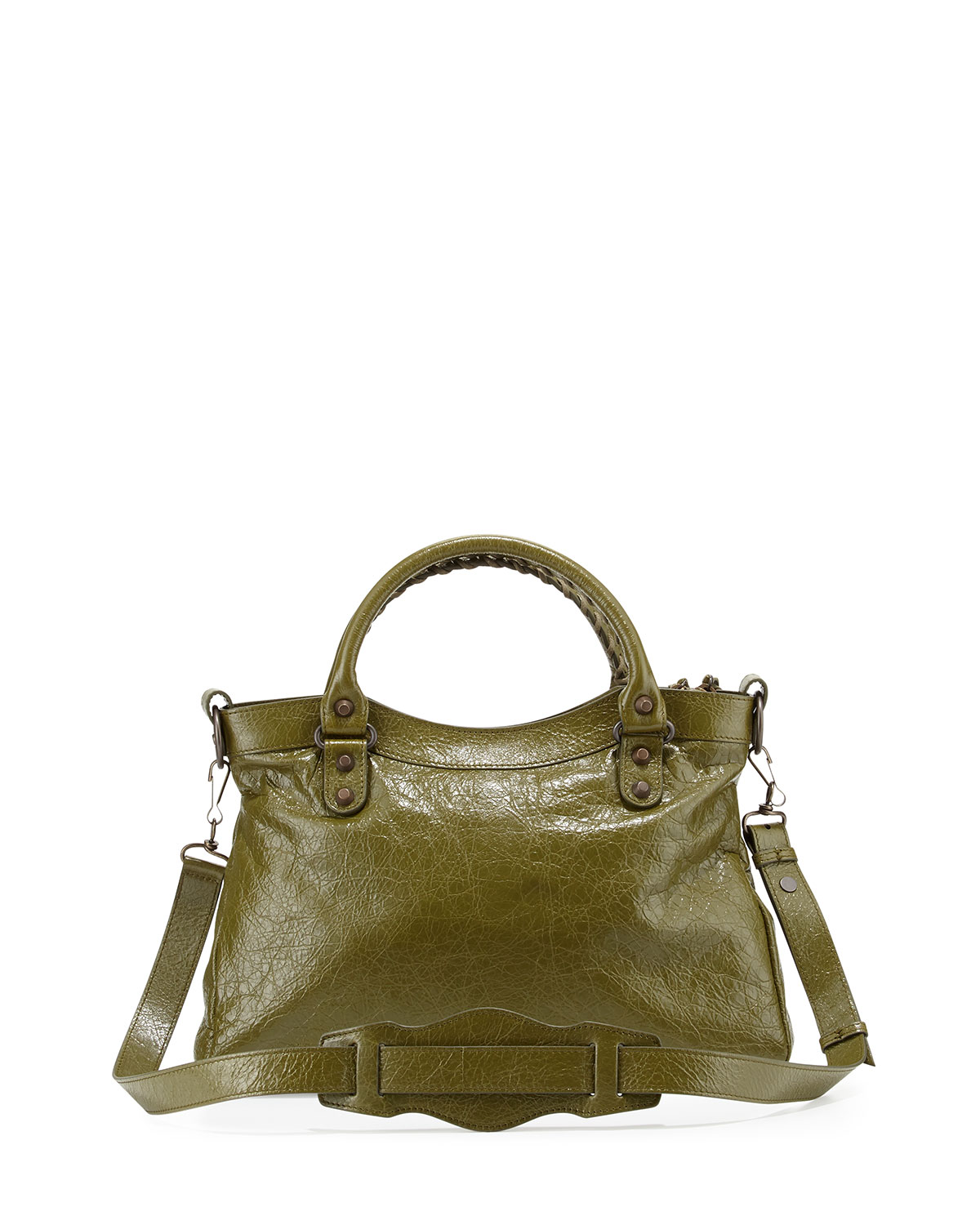 Classic City Town Lambskin Tote Bag, Olive Green