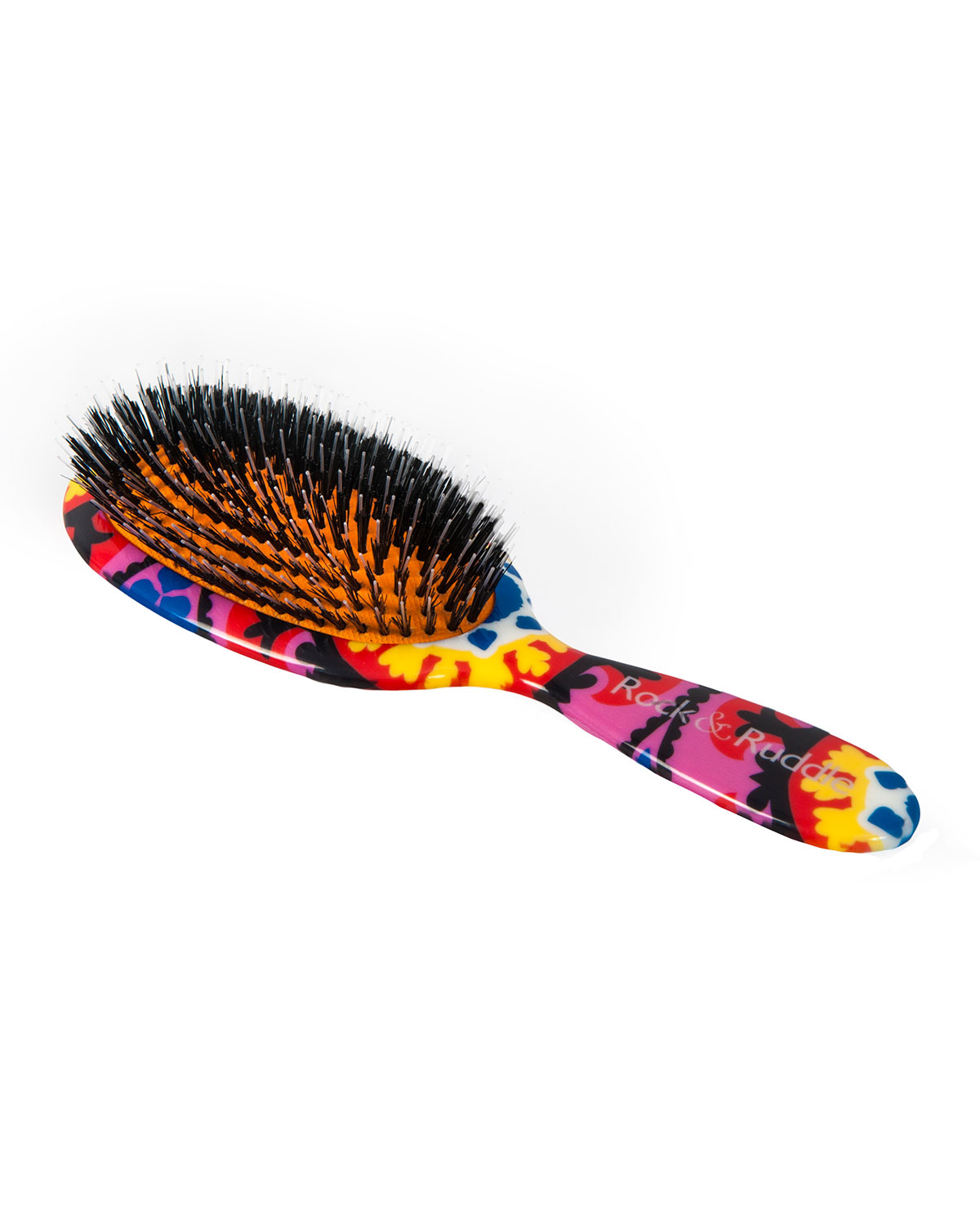 Large Paisley Black & Pink Mixed-Bristle Hairbrush