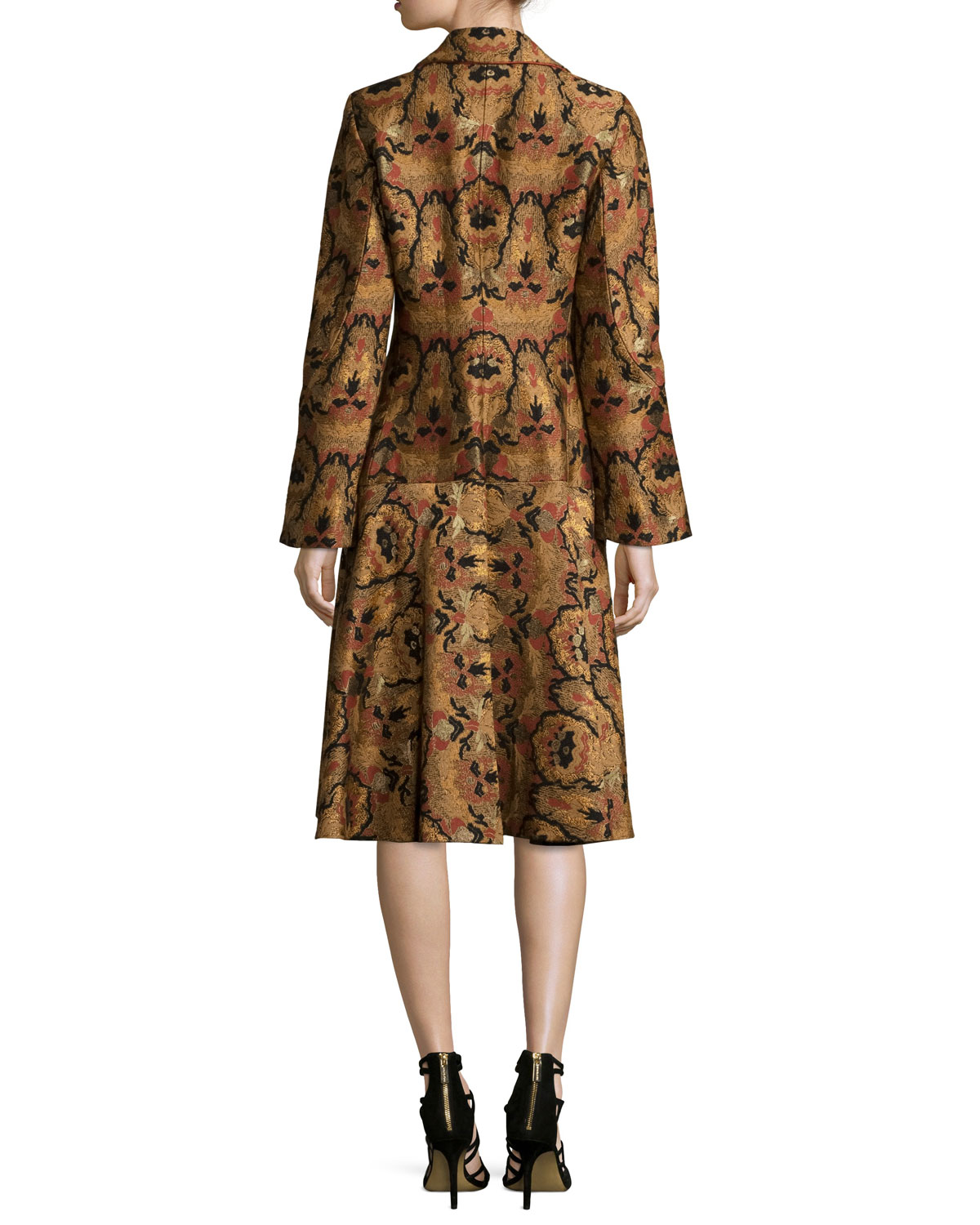 Sleeveless Tapestry & Medallion Jacquard Dress, Gold