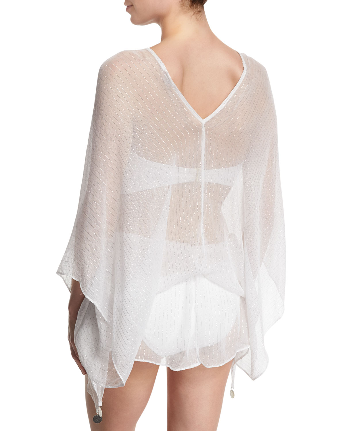 Metallic Chiffon Tie-Front Tunic Coverup
