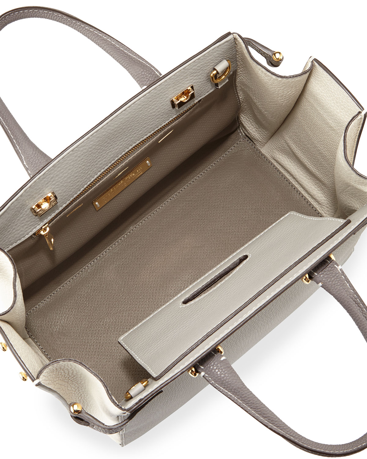 Boulevard 28 Tricolor Vitello Leather Satchel Bag, Gray/White