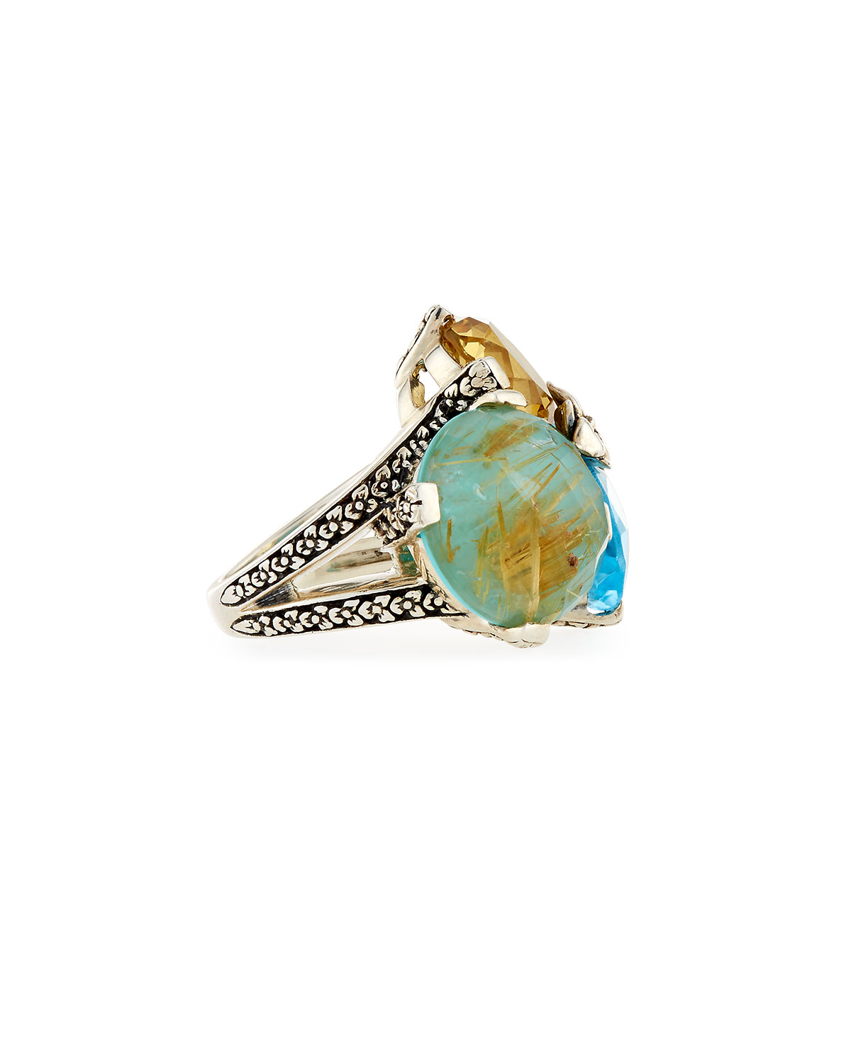 Rutilated Turquoise, Blue Topaz & Citrine Ring