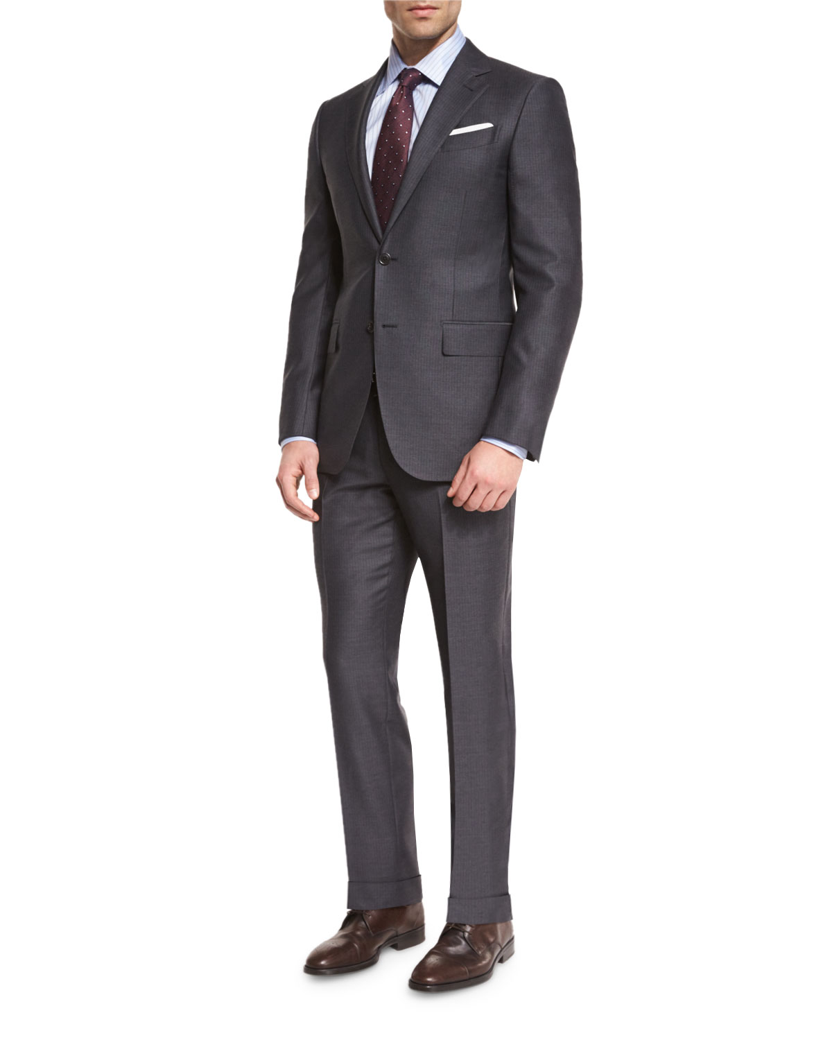 Wool Striped Two-Piece Suit, Charcoal